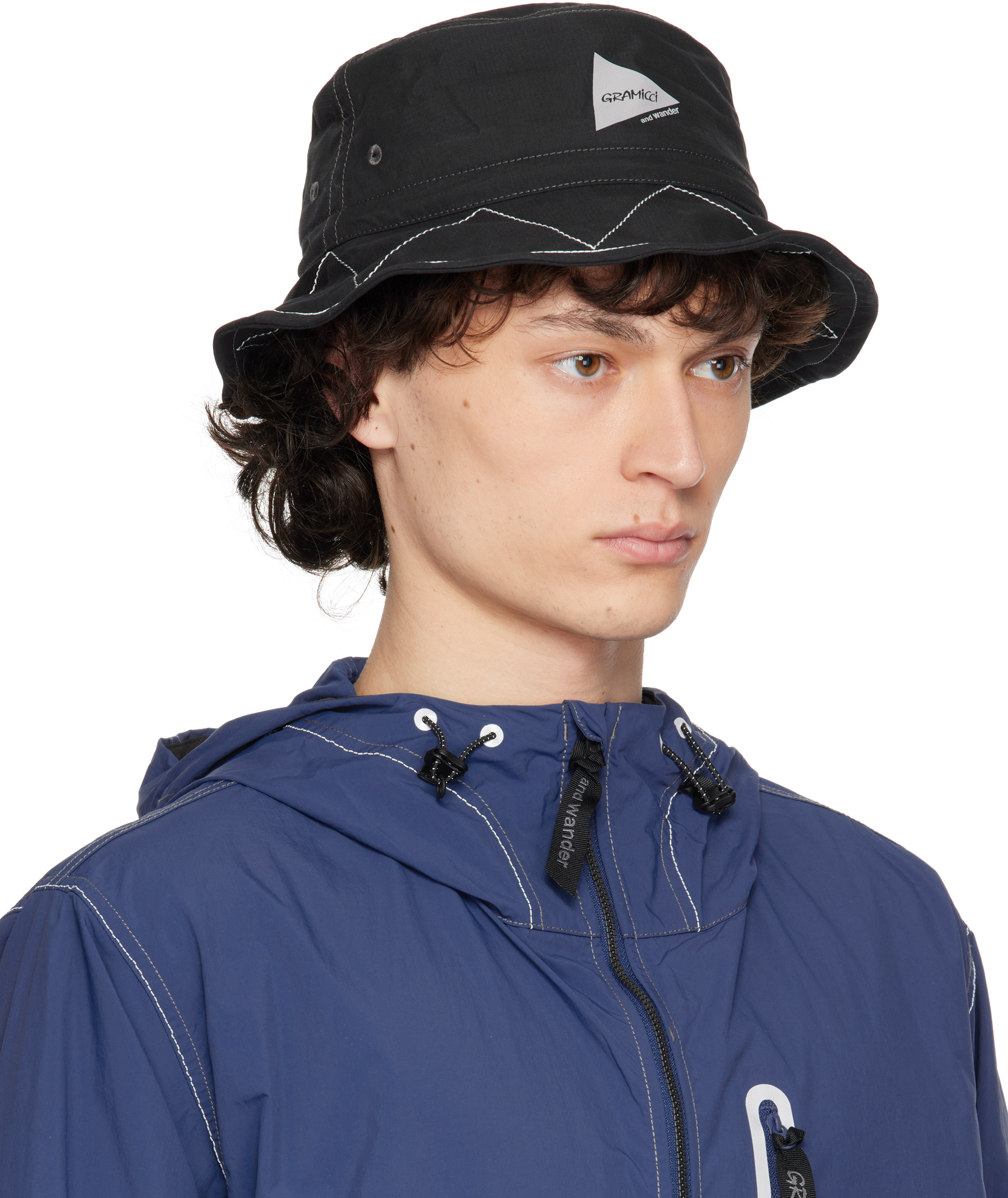 And Wander Black Gramicci Edition Zigzag Stitch Hat In Black