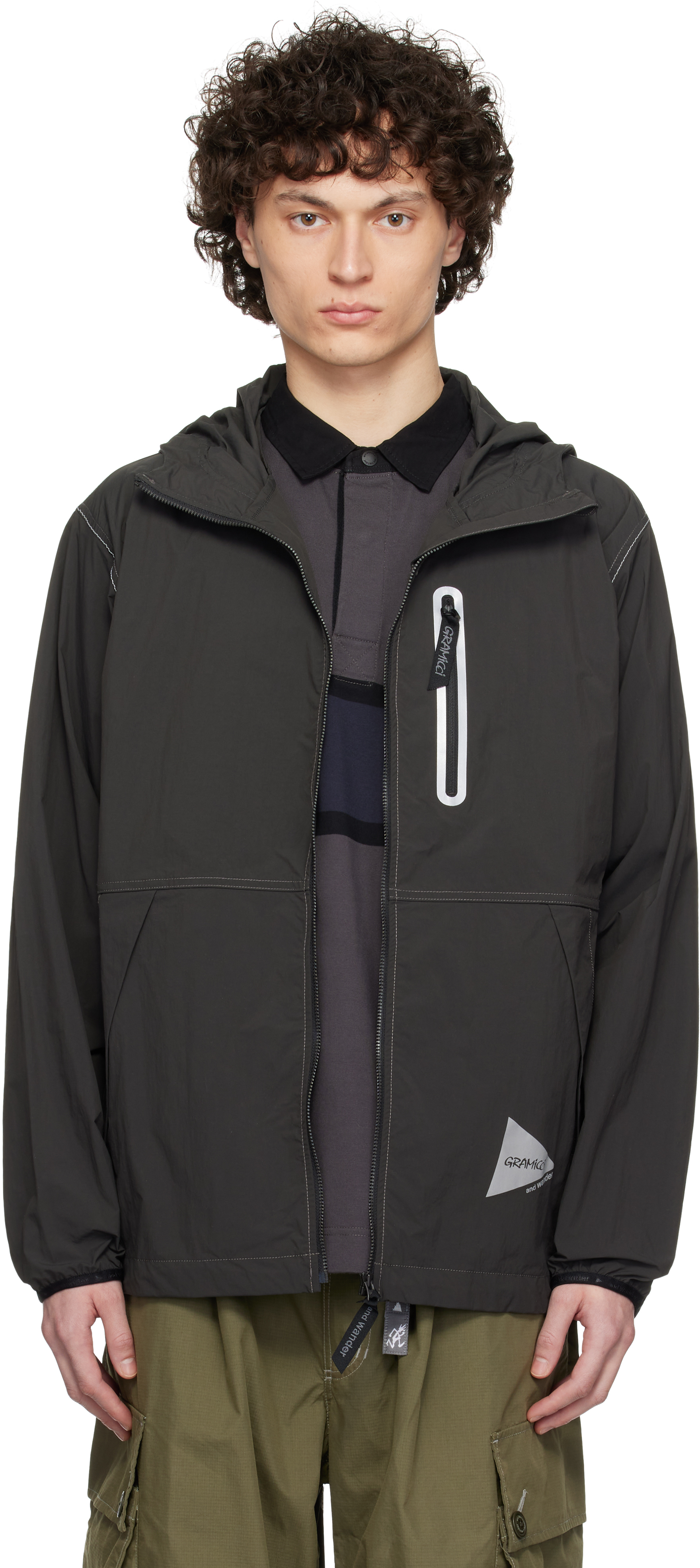 And Wander Gray Gramicci Edition Brushed Nylon Jacket In Charcoal