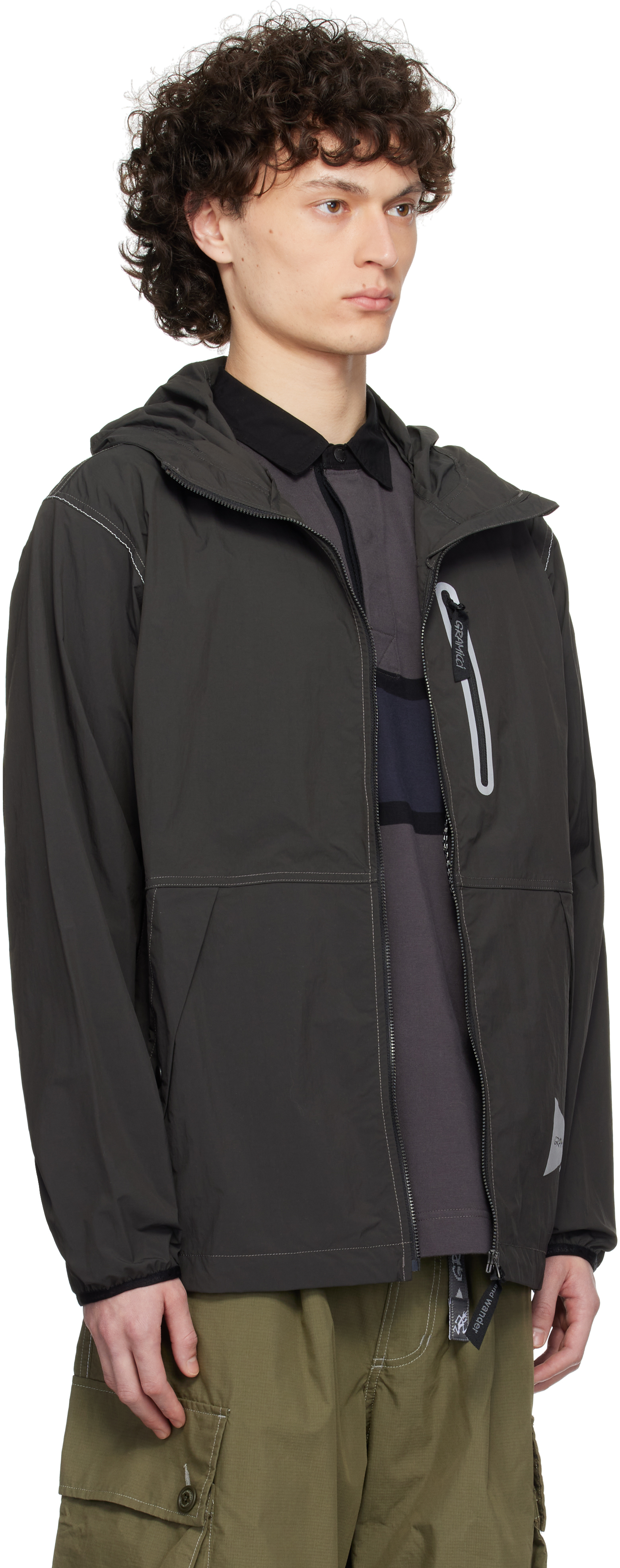 And Wander Gray Gramicci Edition Brushed Nylon Jacket In Charcoal