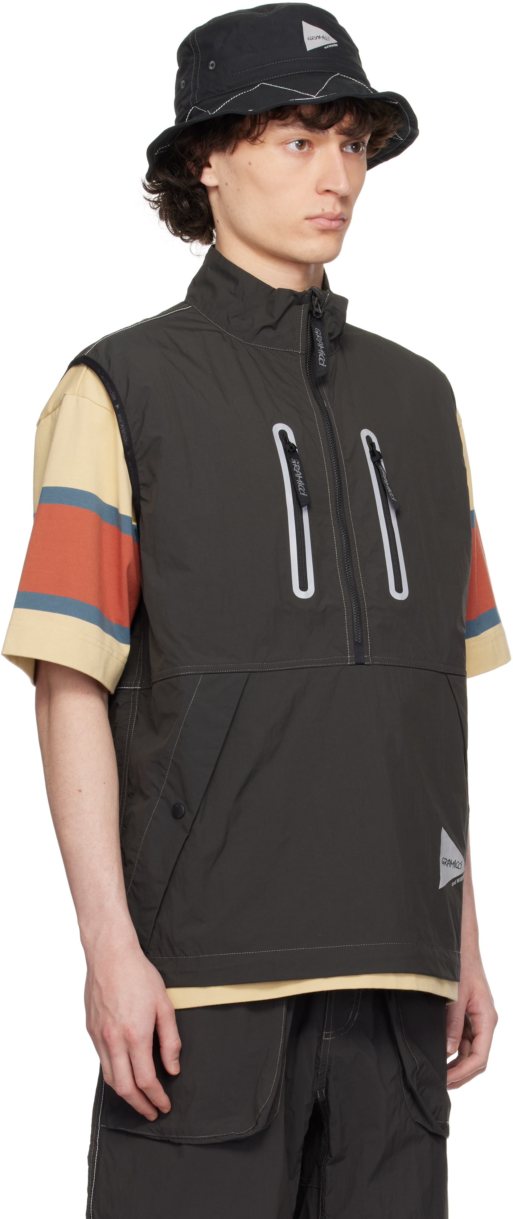 And Wander Gray Gramicci Edition Brushed Nylon Vest In Charcoal