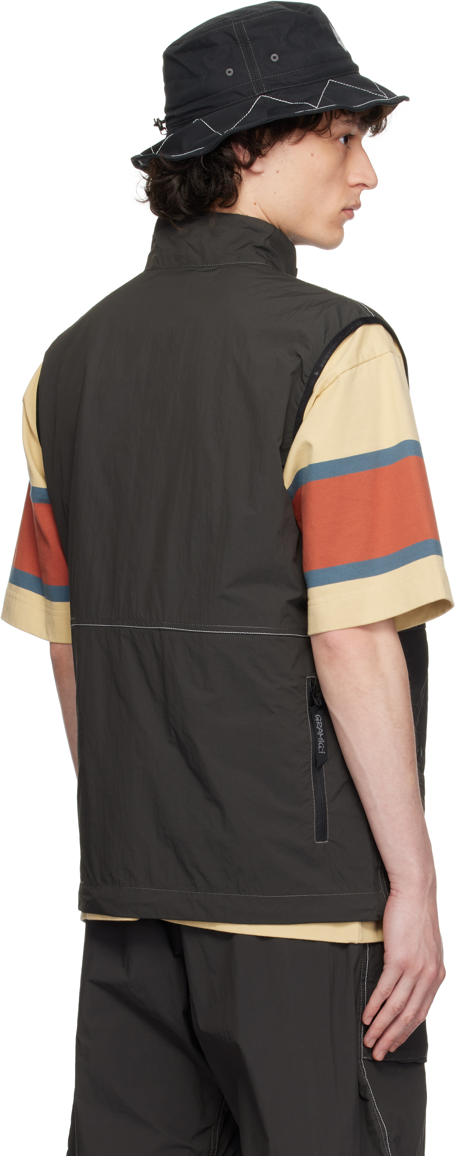 And Wander Gray Gramicci Edition Brushed Nylon Vest In Charcoal