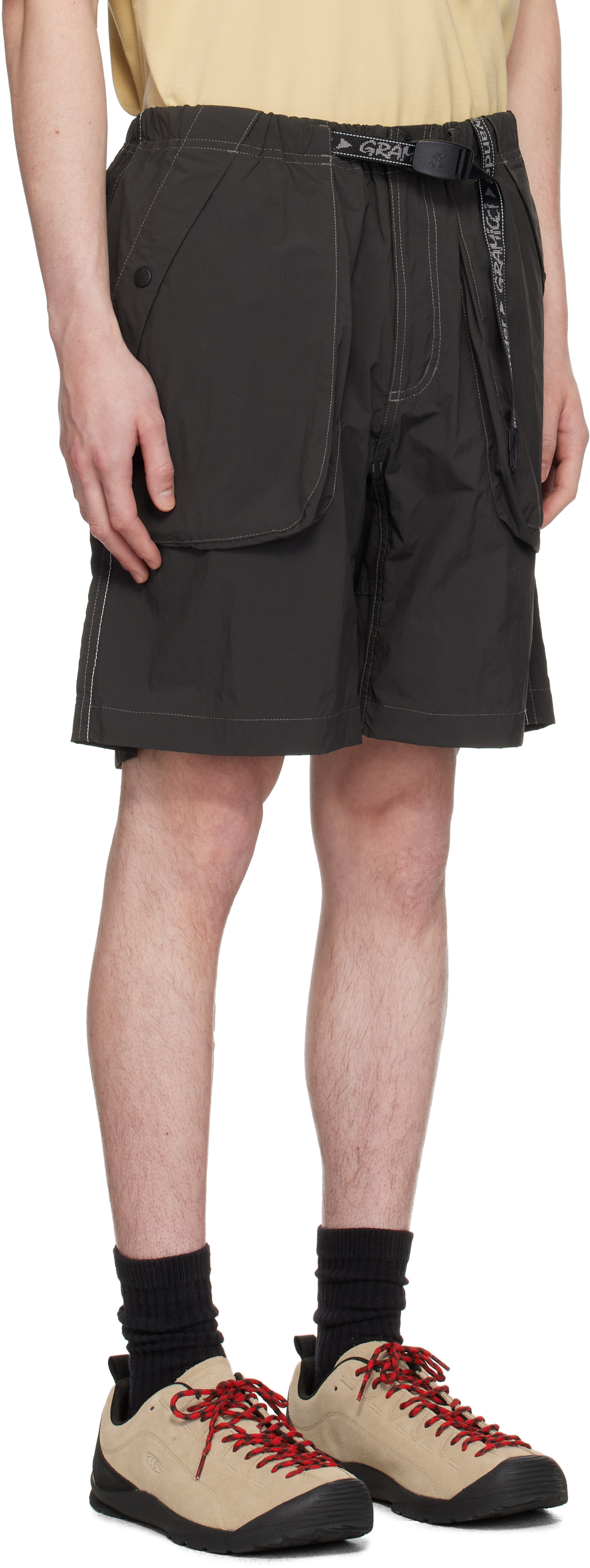 And Wander Gray Gramicci Edition Brushed Nylon Shorts In Charcoal