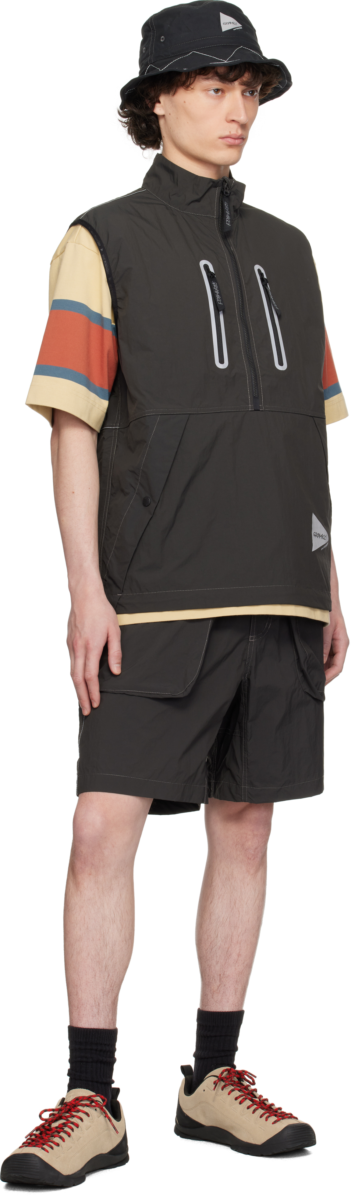 And Wander Gray Gramicci Edition Brushed Nylon Shorts In Charcoal
