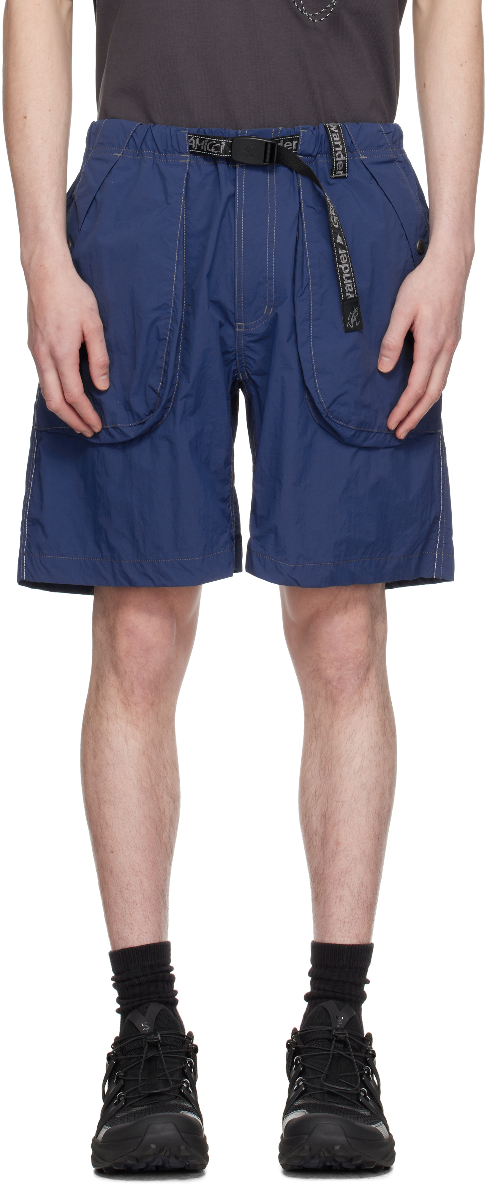 And Wander Blue Gramicci Edition Brushed Nylon Shorts In Blue