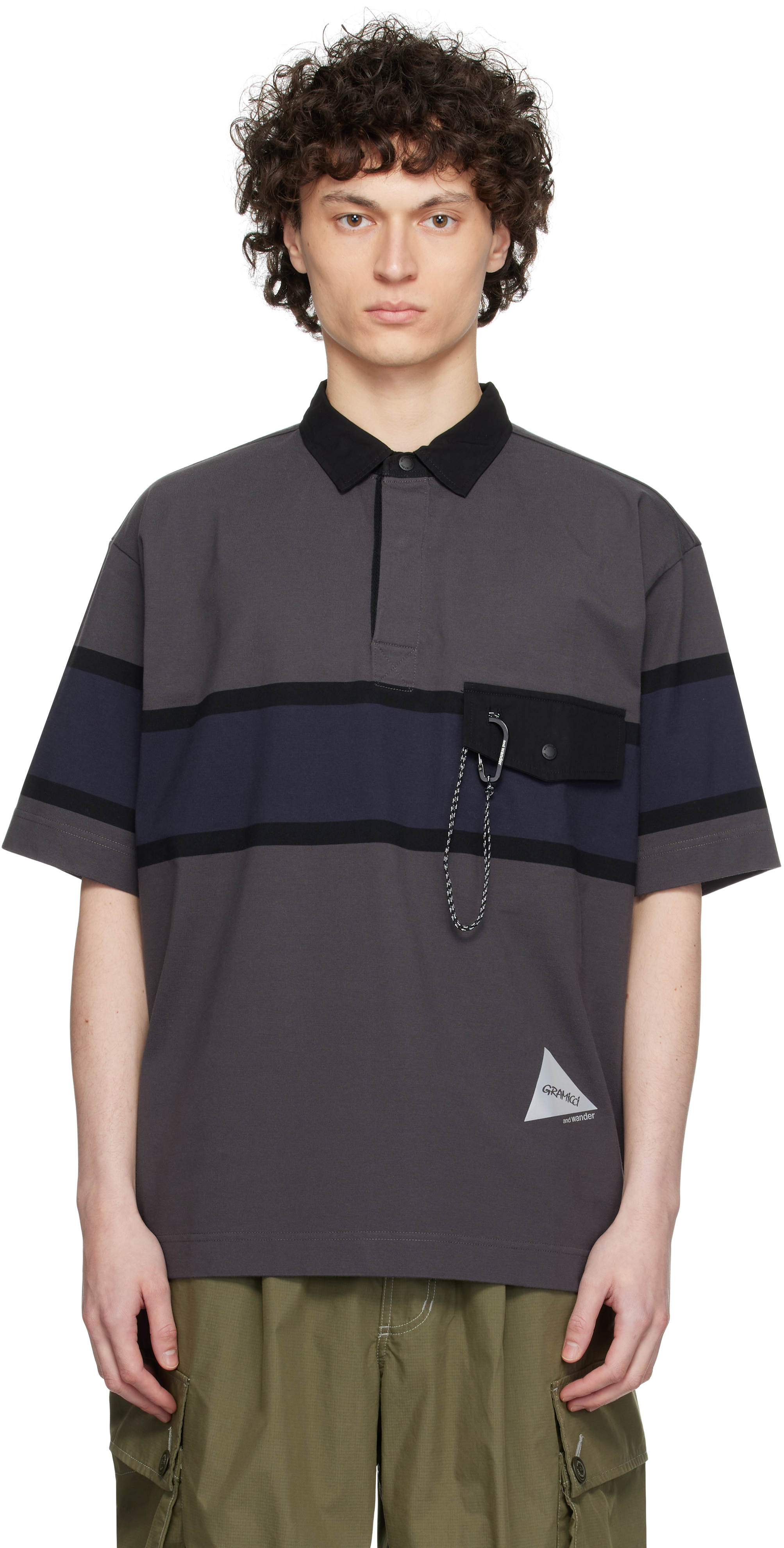 And Wander Gray Gramicci Edition Tech Rugby Polo In Charcoal