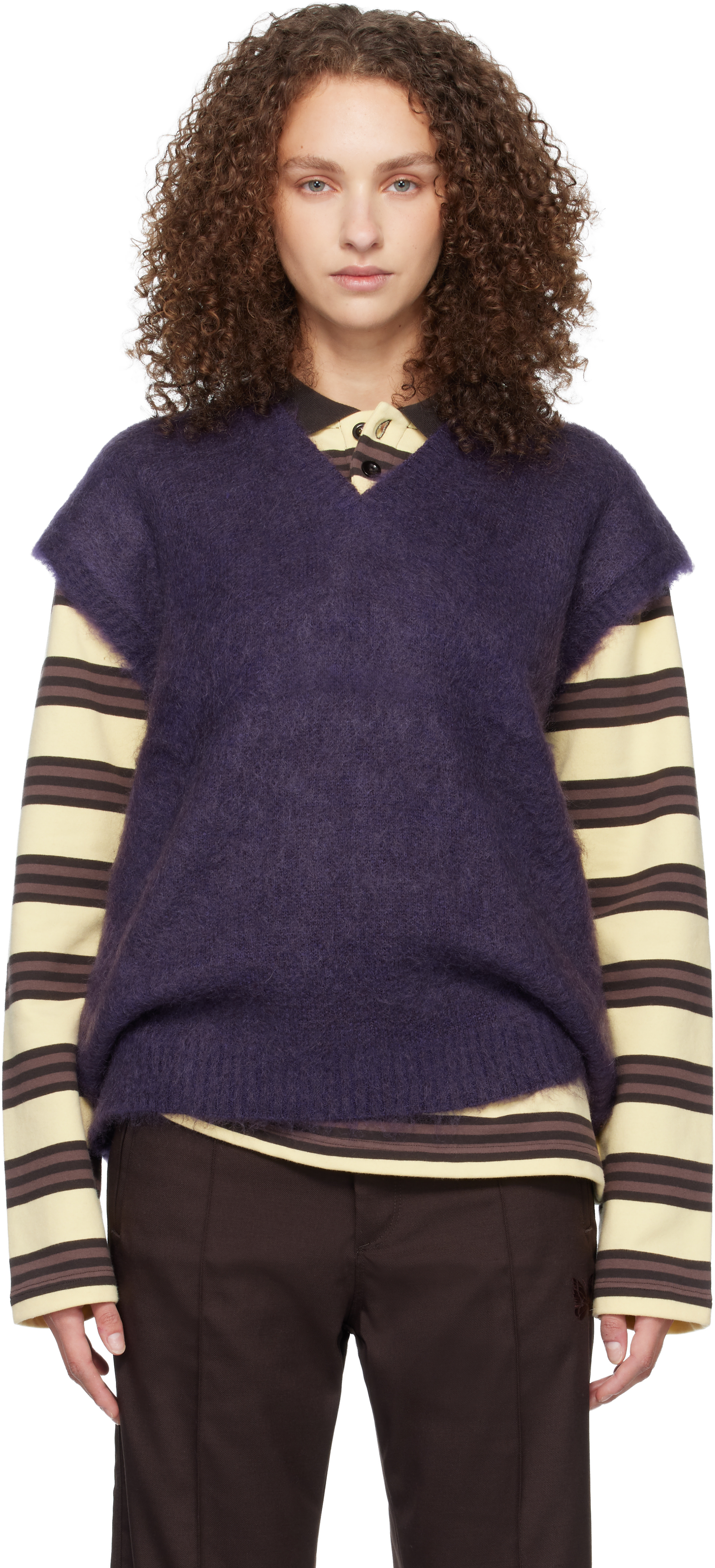 NEEDLES: Purple Mohair Knit Vest | SSENSE