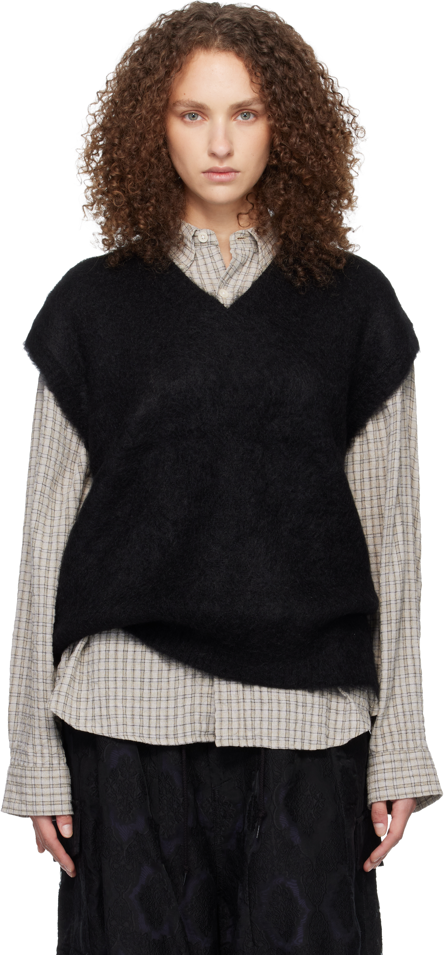 NEEDLES: Black Mohair Knit Vest | SSENSE