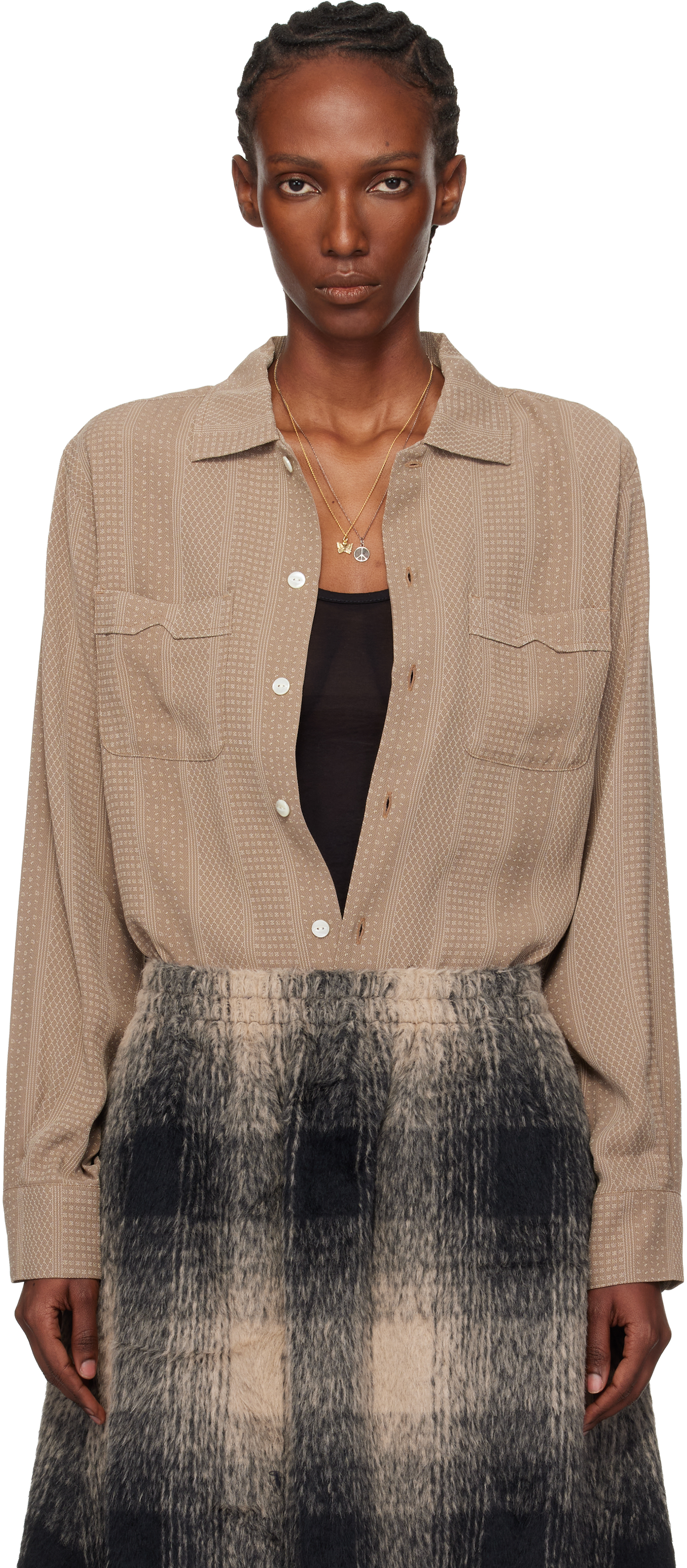 Needles Beige Open Collar Shirt In Brown