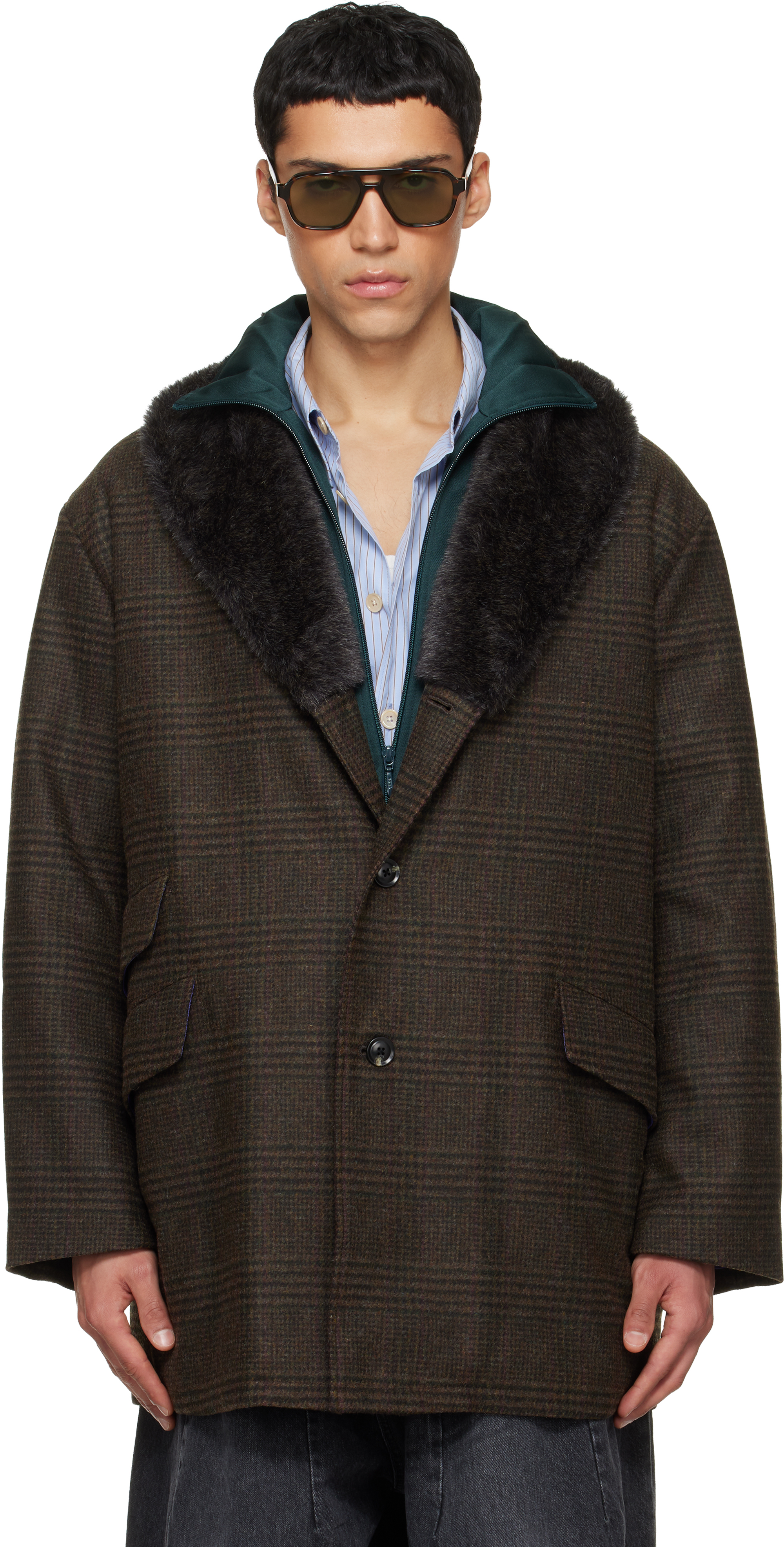 ジャケット・アウター shiun WOOL SHAWL COLLAR COAT NEEDLES: Khaki Shawl Collar Coat | SSENSE