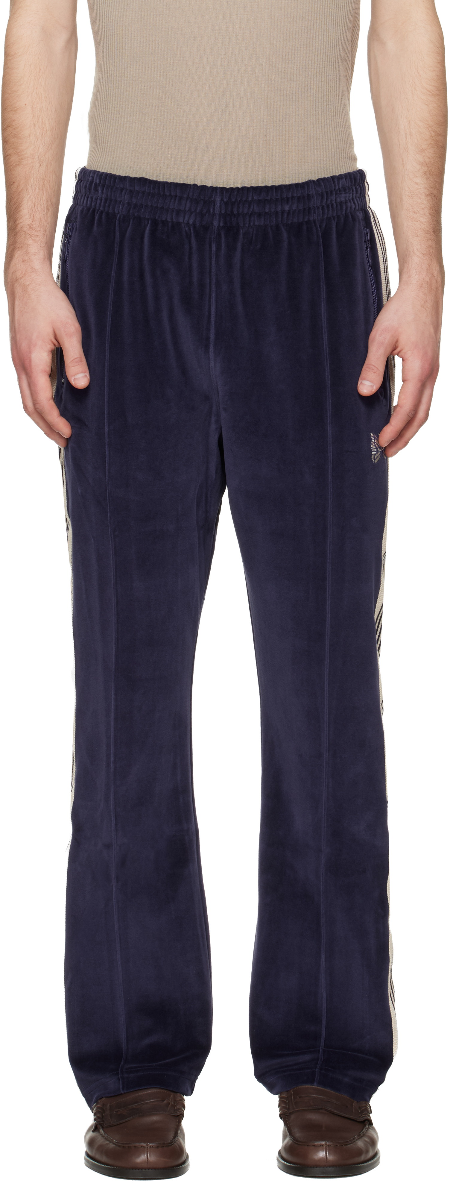 Needles Navy Narrow Track Pants In Blue