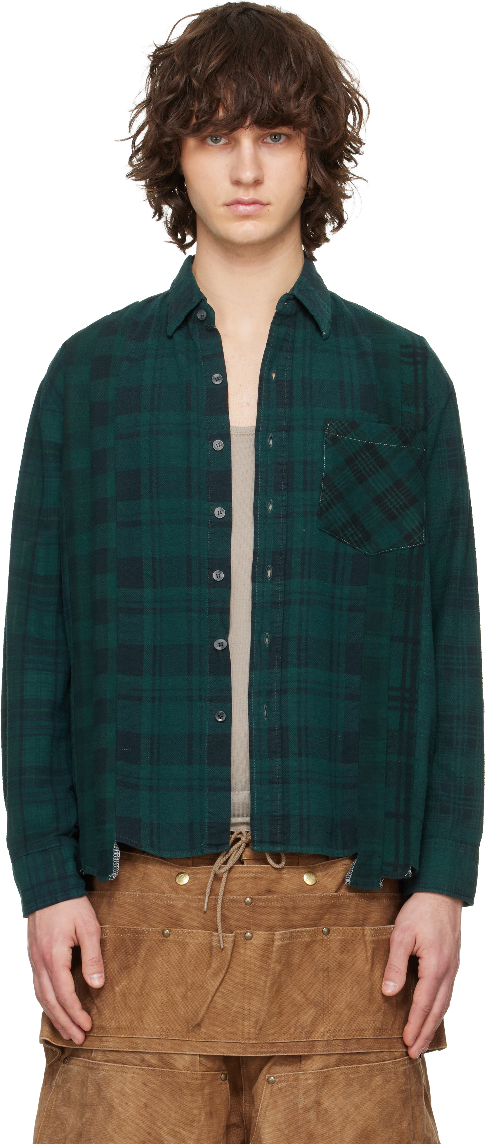 Green Flannel 7 Cuts Shirt by NEEDLES on Sale