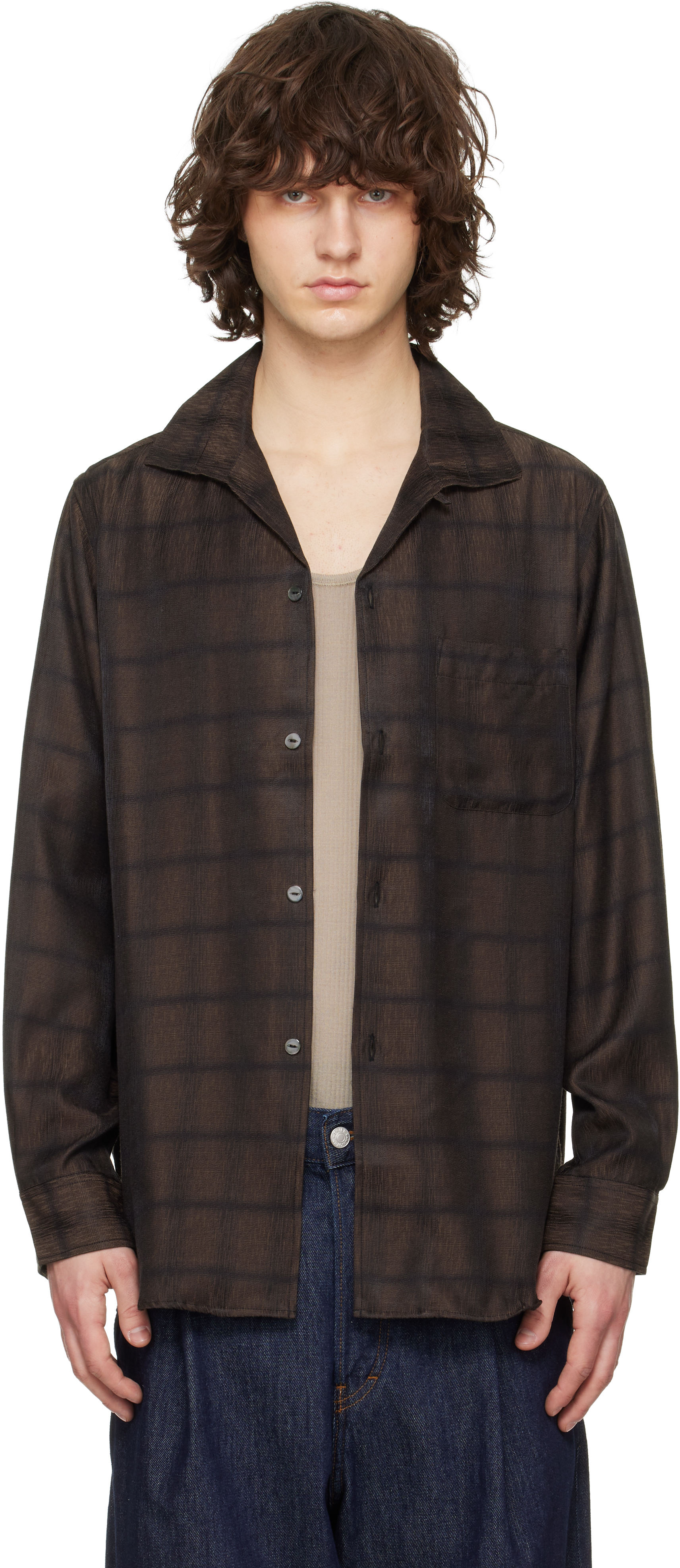 Brown Italian Collar Shirt by NEEDLES on Sale