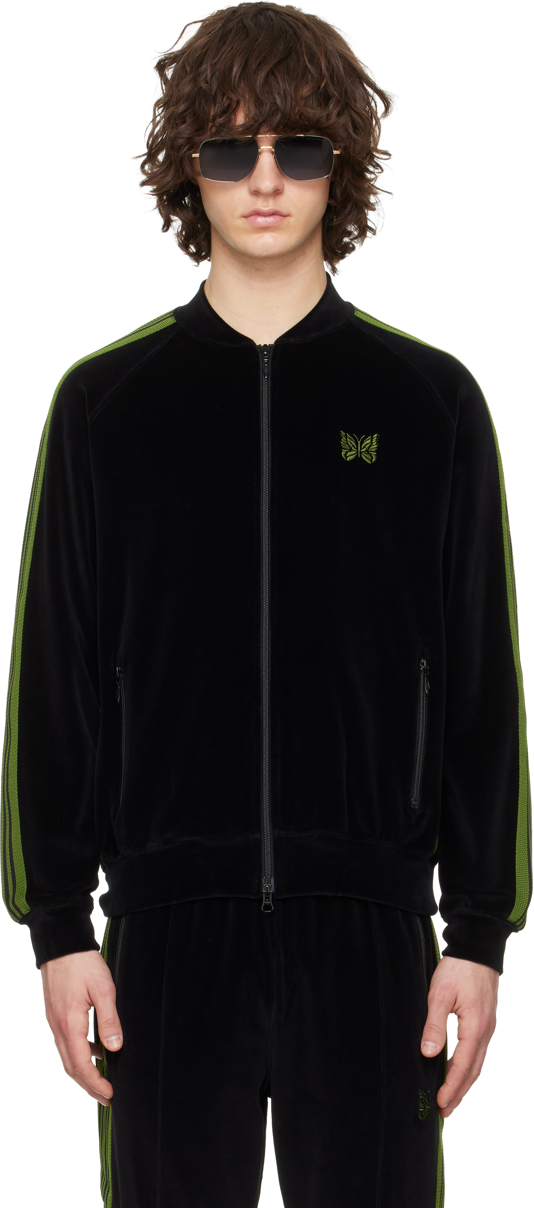 Black Rib Collar Track Jacket by NEEDLES on Sale