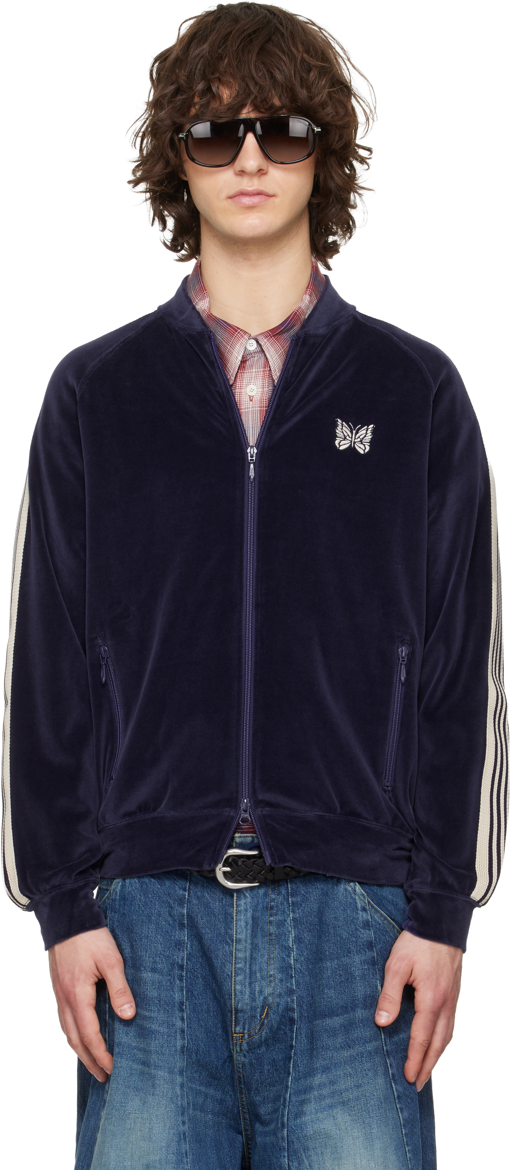 NEEDLES: Navy Rib Collar Track Jacket | SSENSE Canada