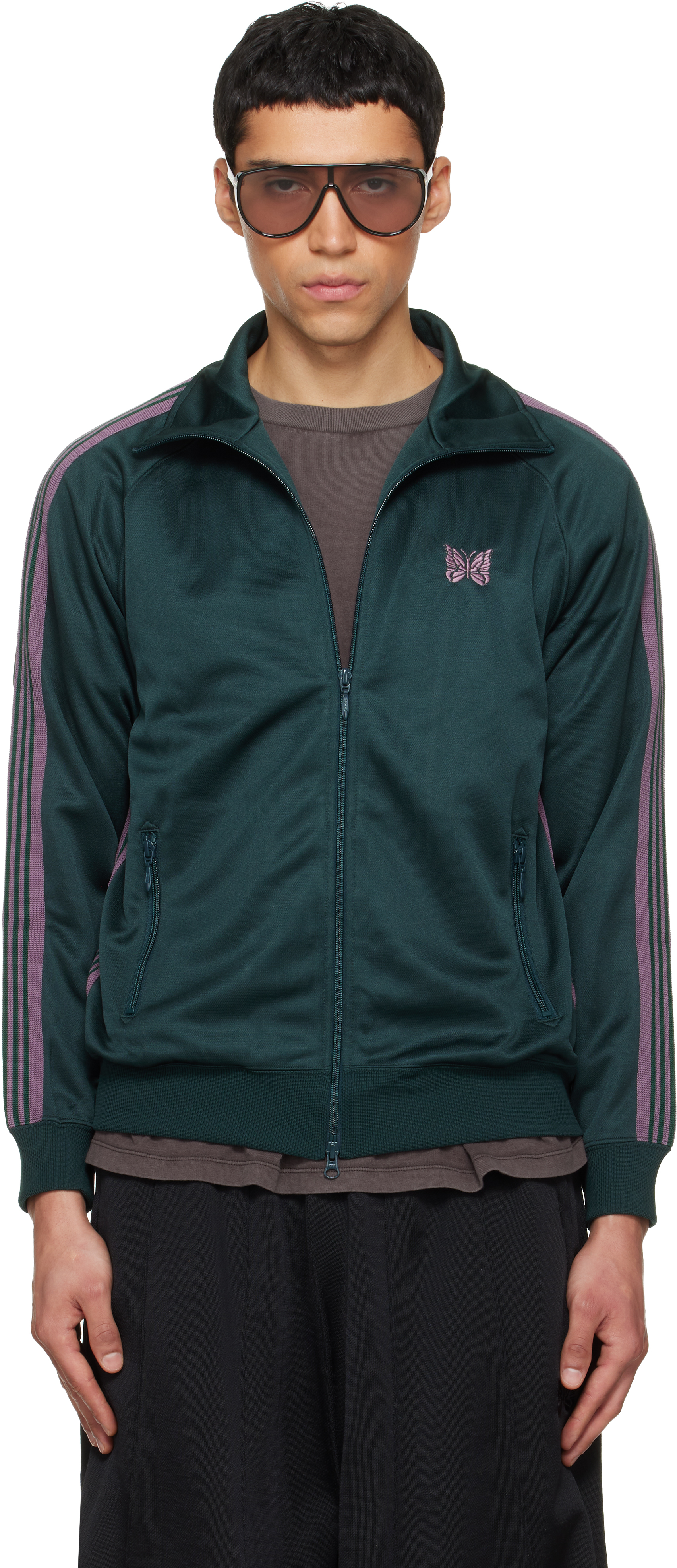 Green Poly Smooth Track Jacket by NEEDLES on Sale