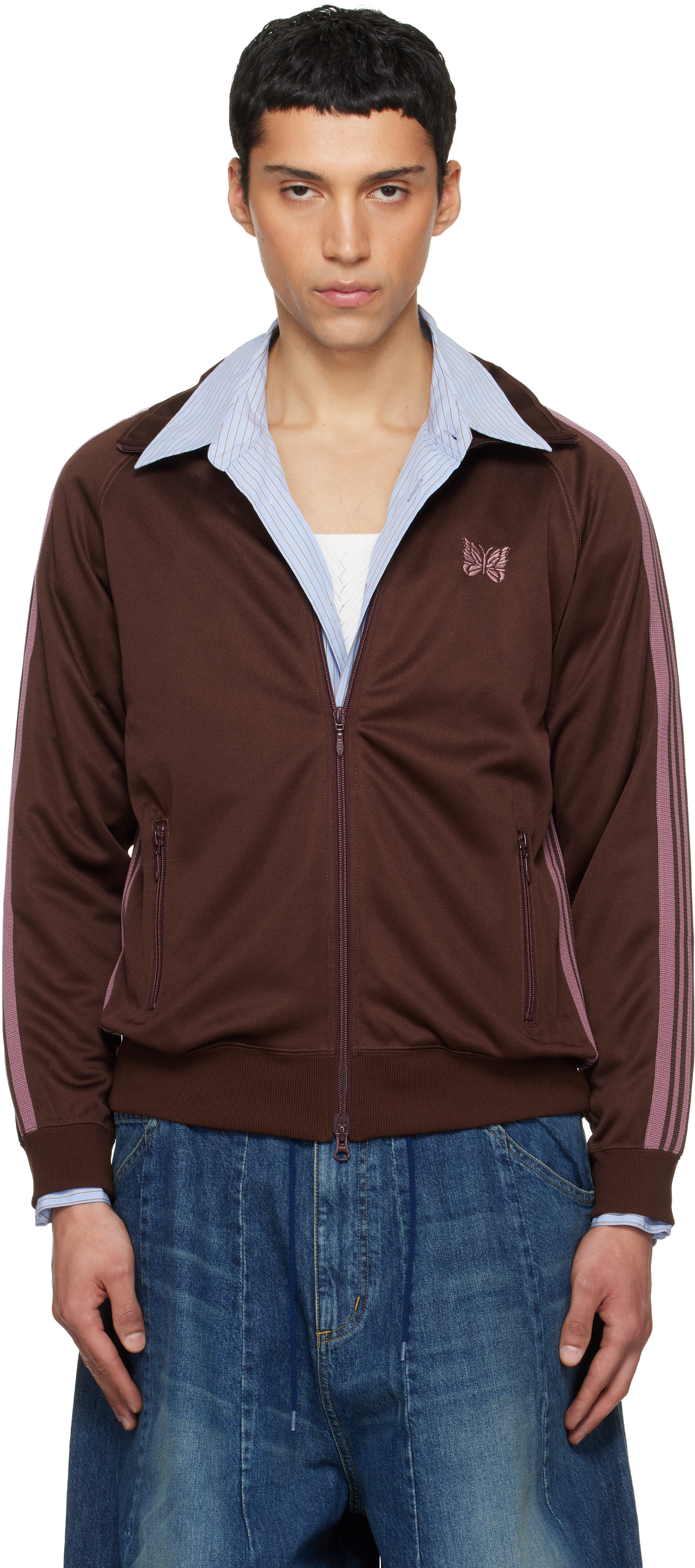 Needles Track Jacket - Poly Smooth 茶×紫 NEEDLES: Brown Poly Smooth Track Jacket | SSENSE