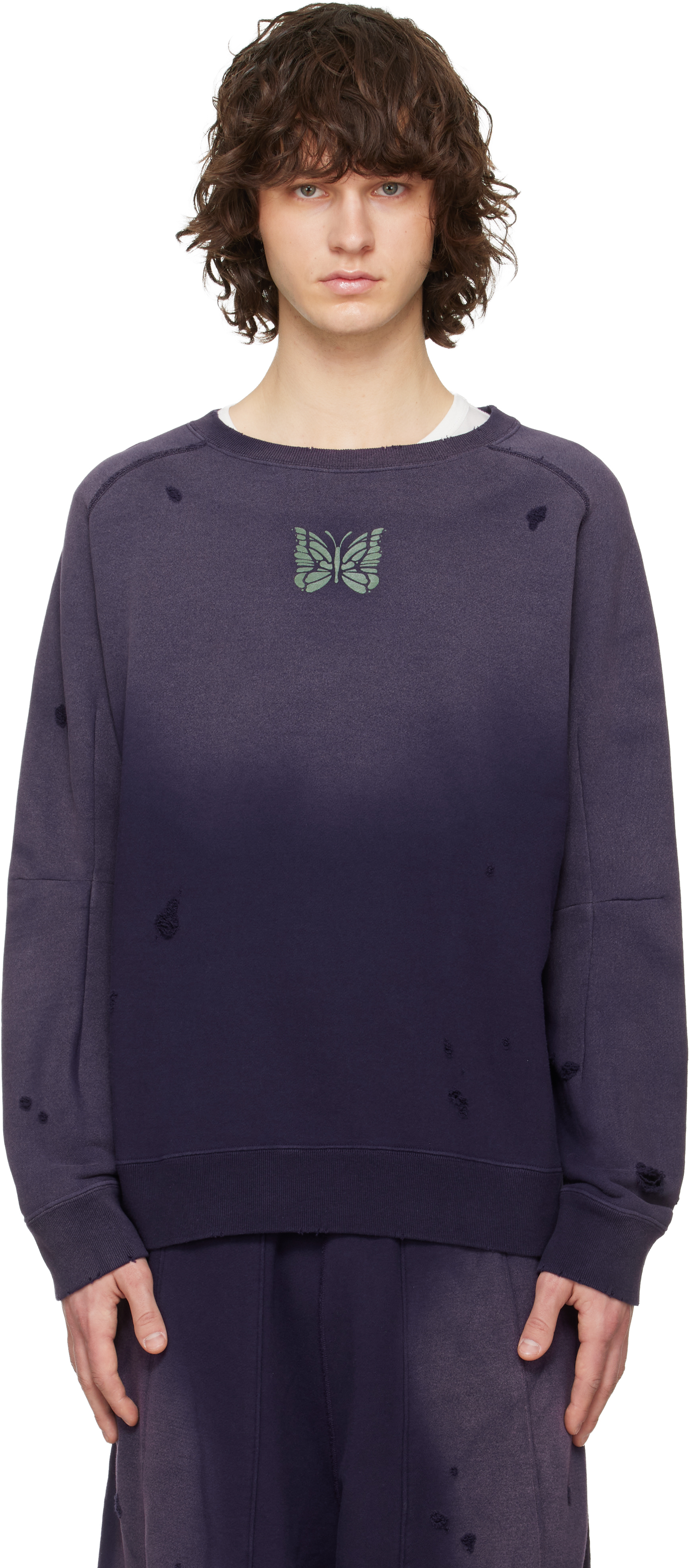 NEEDLES: Purple Deconstructed Sweatshirt | SSENSE