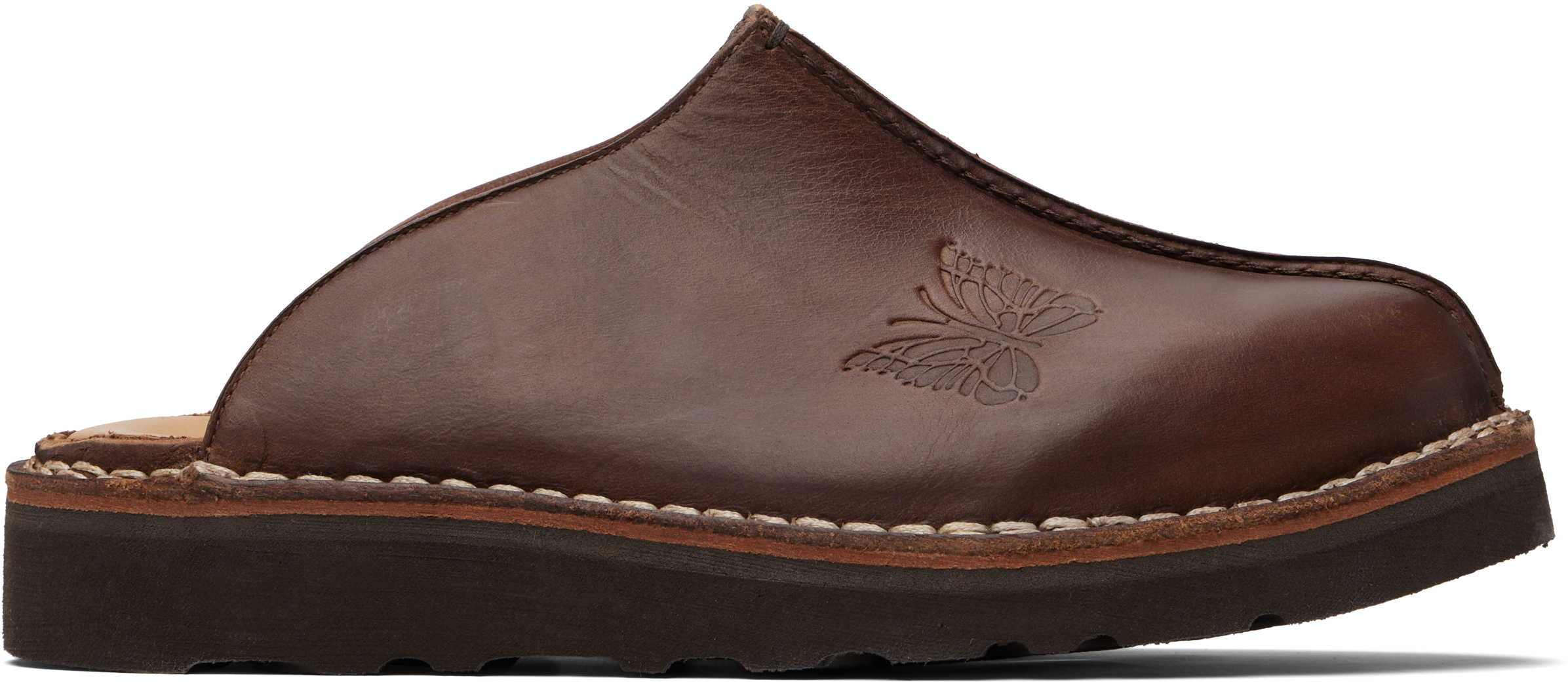 Brown Papillon Embossed Mountain Slip-In Loafers by NEEDLES on Sale