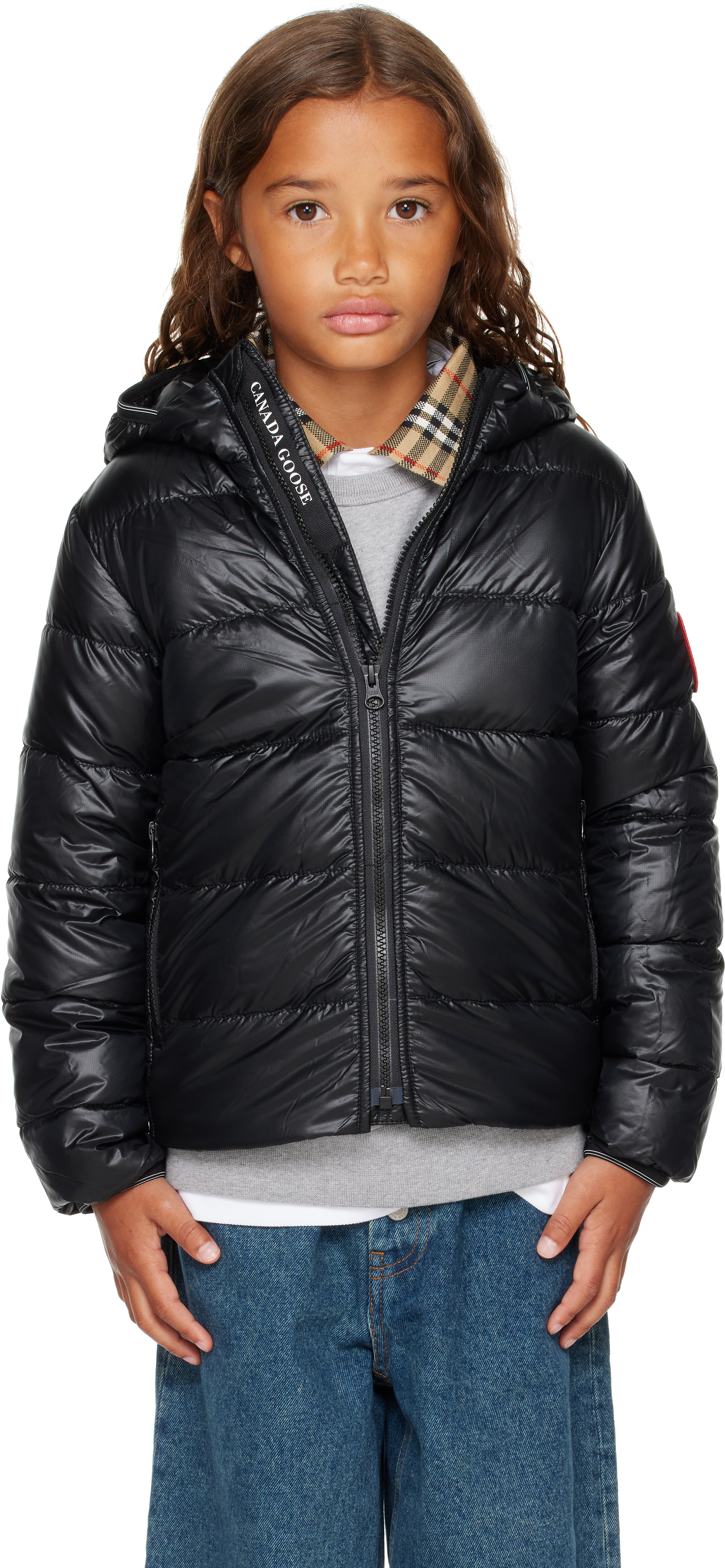 Canada Goose Little Kids Black Crofton Hoodie Down Jacket In Black
