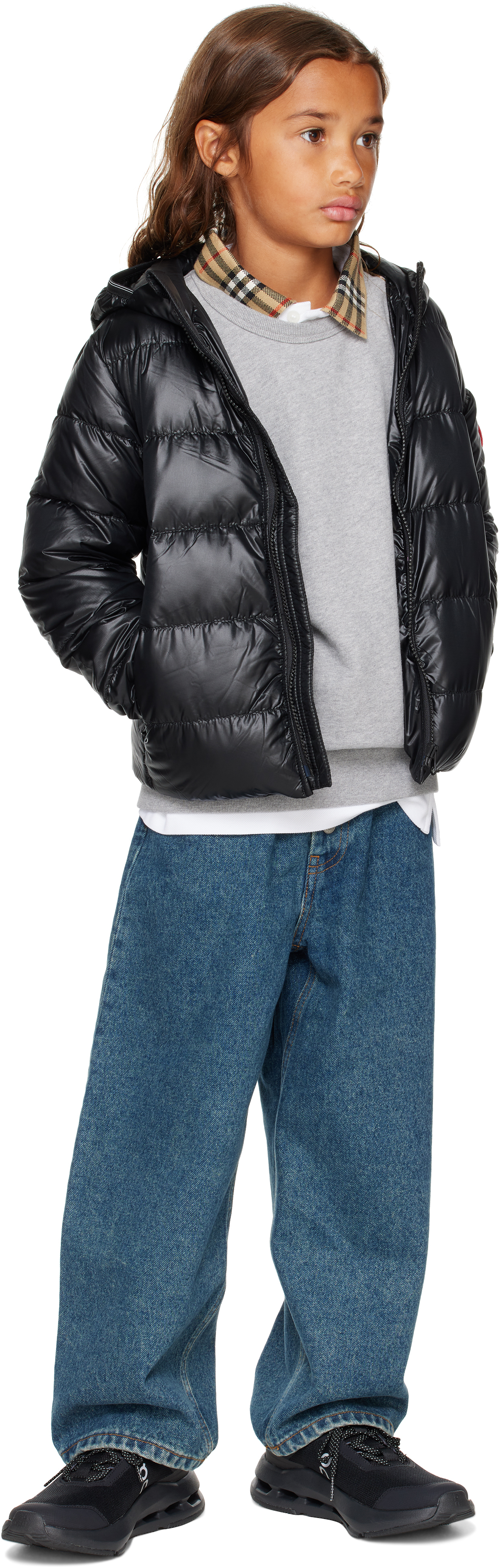 Canada Goose Little Kids Black Crofton Hoodie Down Jacket In Black