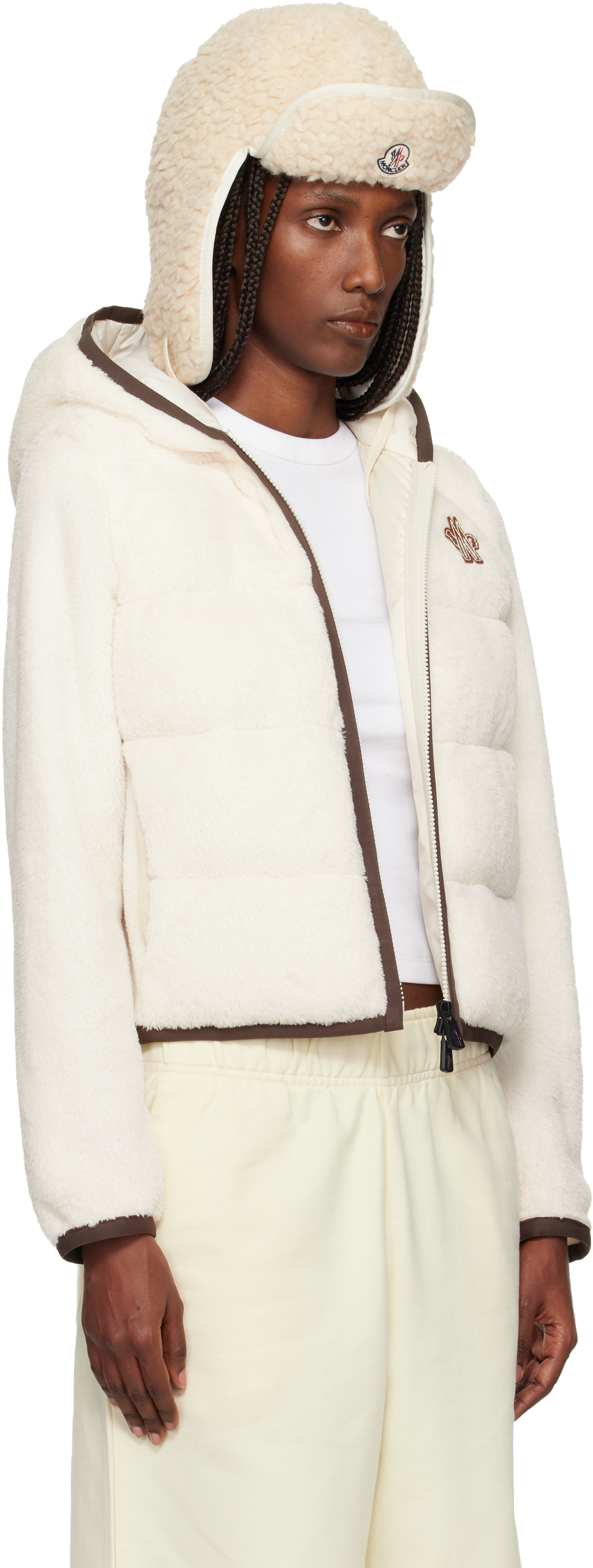 Moncler Off-white Padded Polartec Zip-up Down Jacket In Neutral