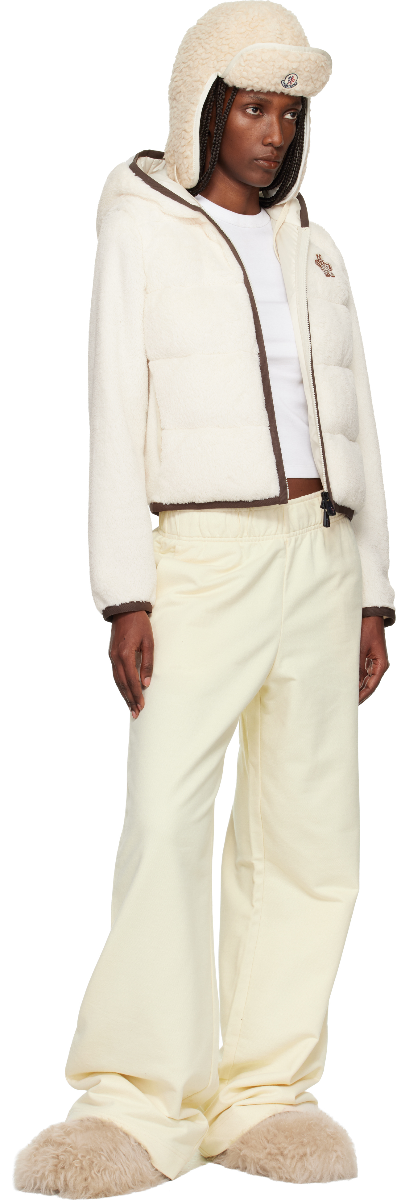 Moncler Off-white Padded Polartec Zip-up Down Jacket In Neutral