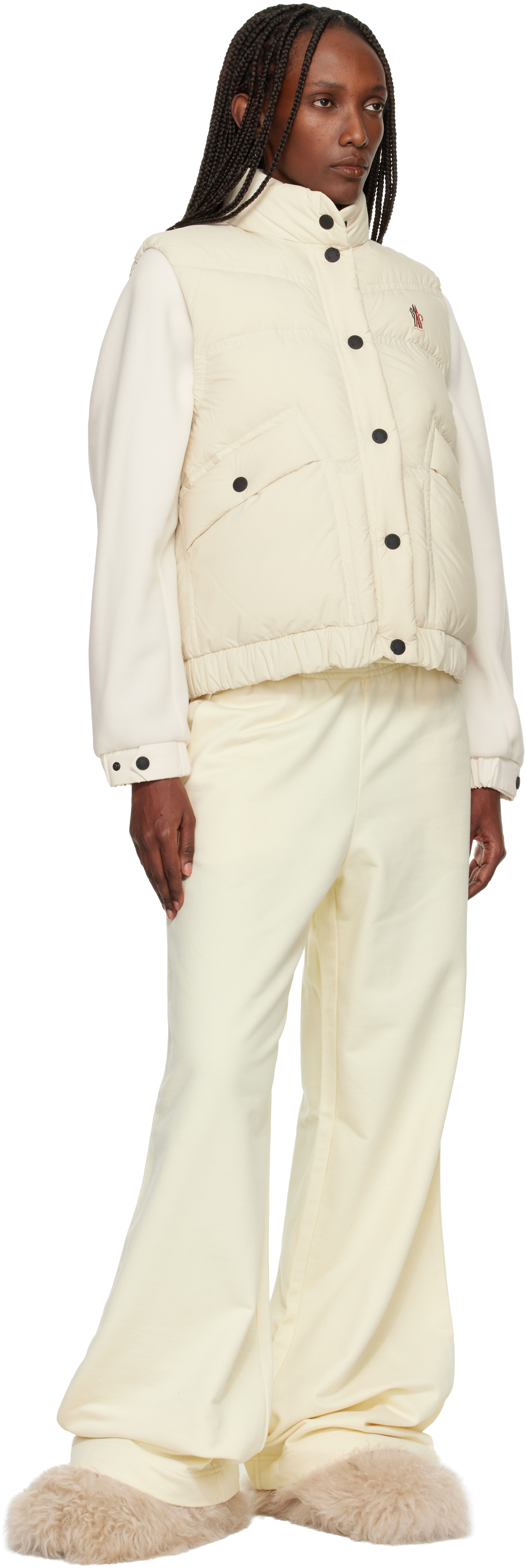 Moncler Grenoble Padded Gilet In Down Beige In White