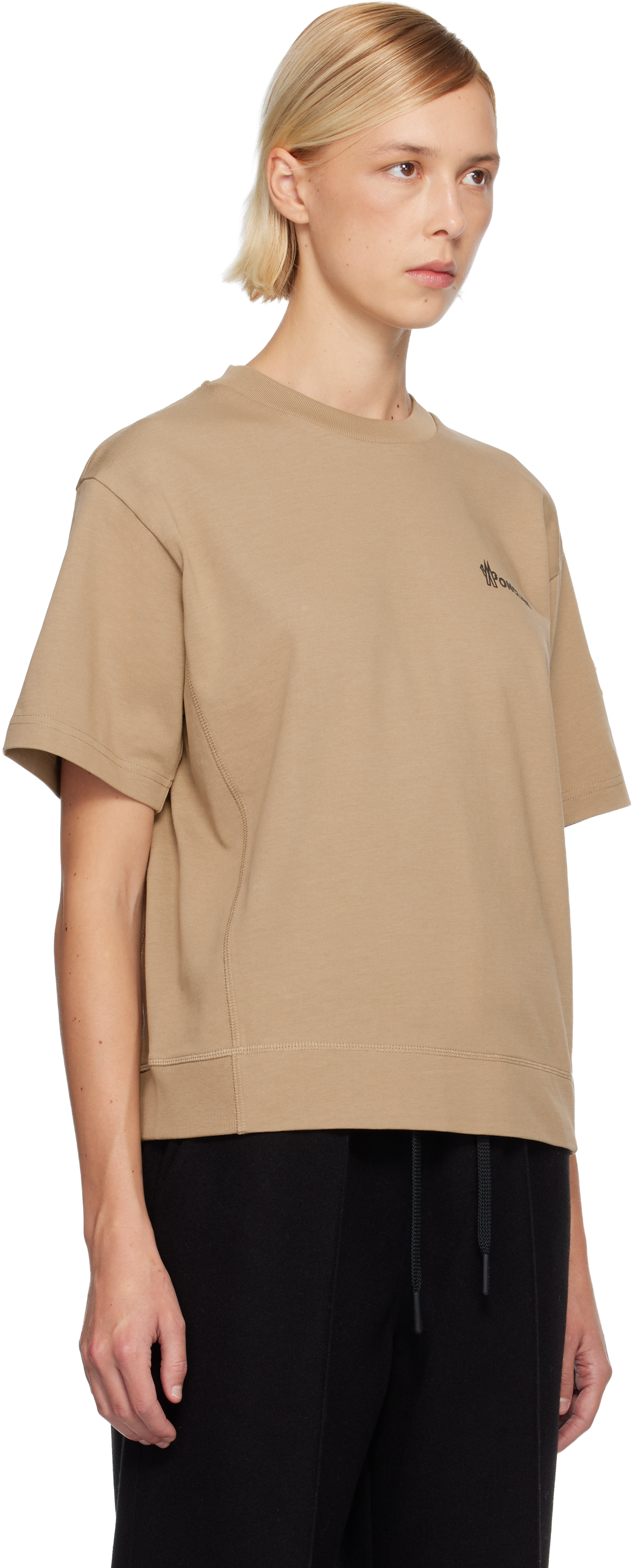 Moncler Beige Embossed Logo Cotton T-shirt In Neutral