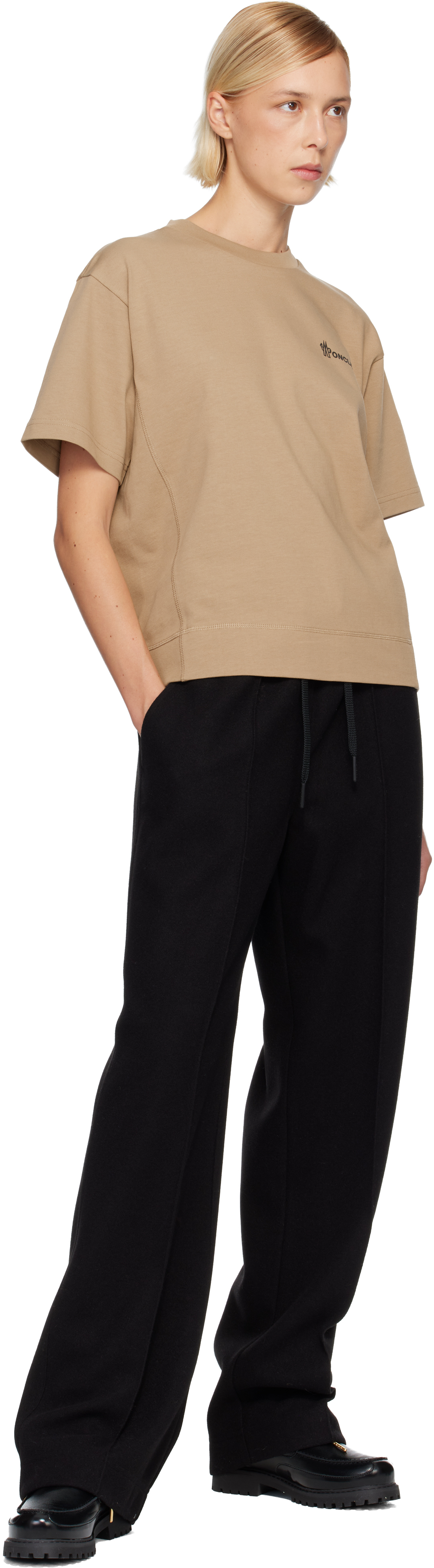 Moncler Beige Embossed Logo Cotton T-shirt In Neutral