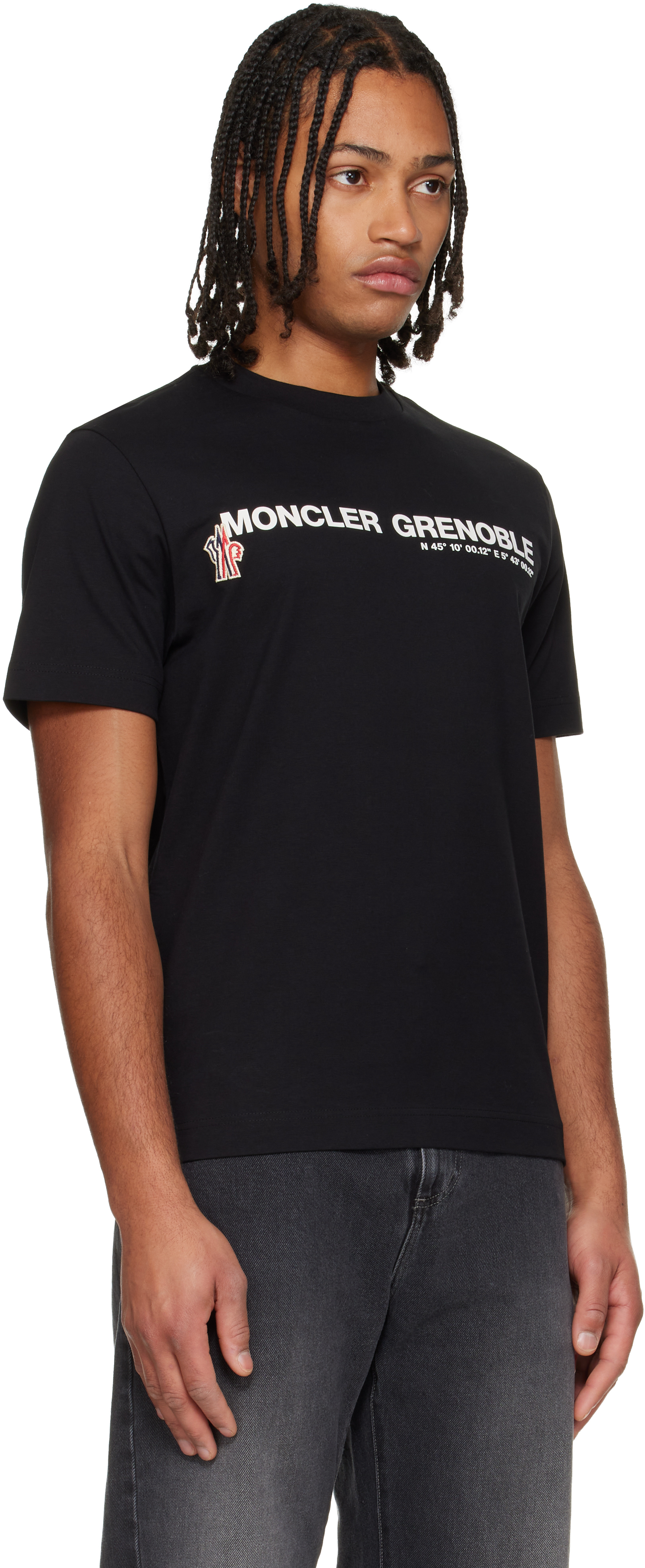 Moncler Midnight Blue Stretch Cotton T-shirt In Black