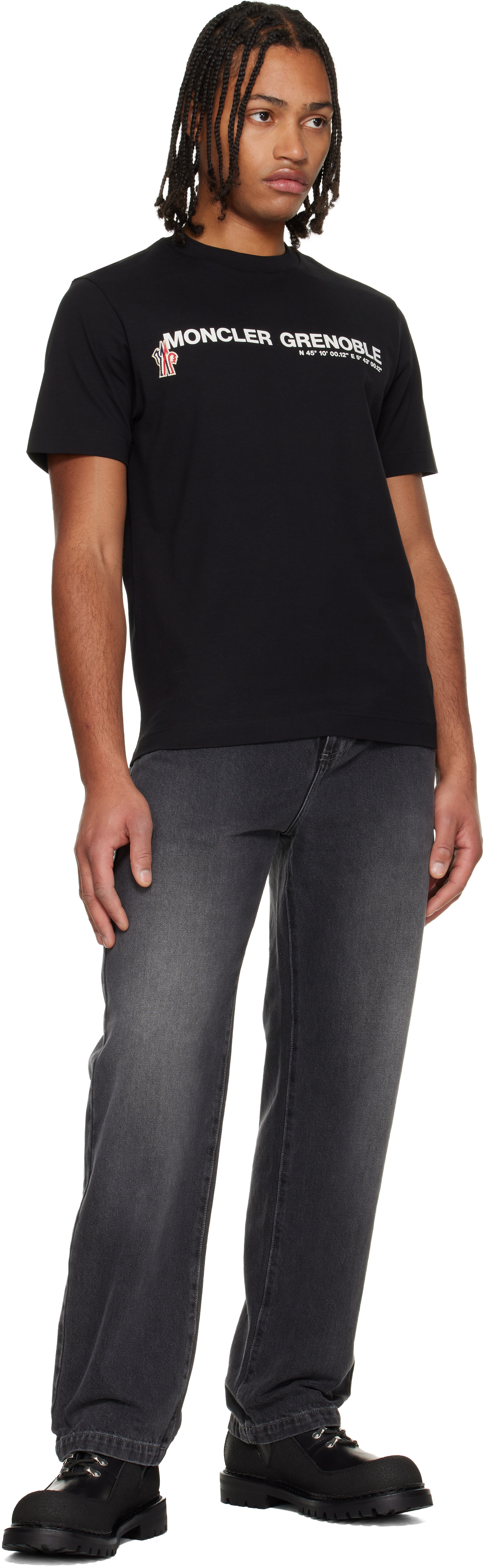 Moncler Midnight Blue Stretch Cotton T-shirt In Black