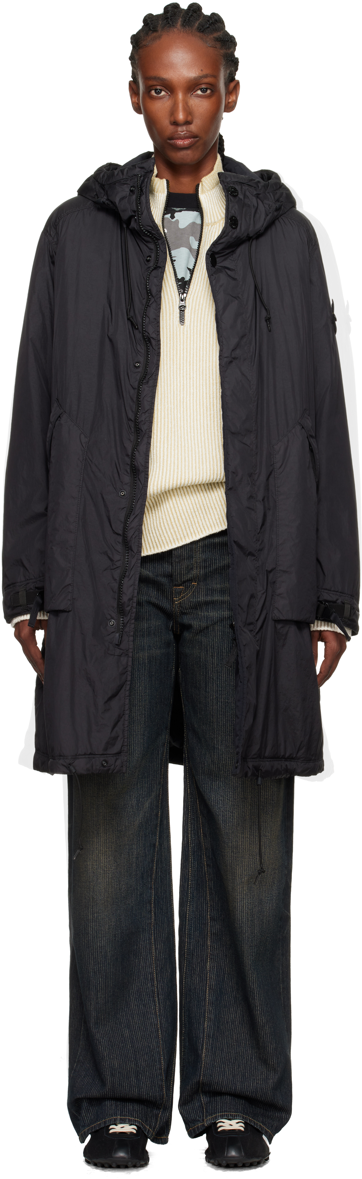 Stone Island Black 7100003 Crinkled Reps Ny Coat In Black