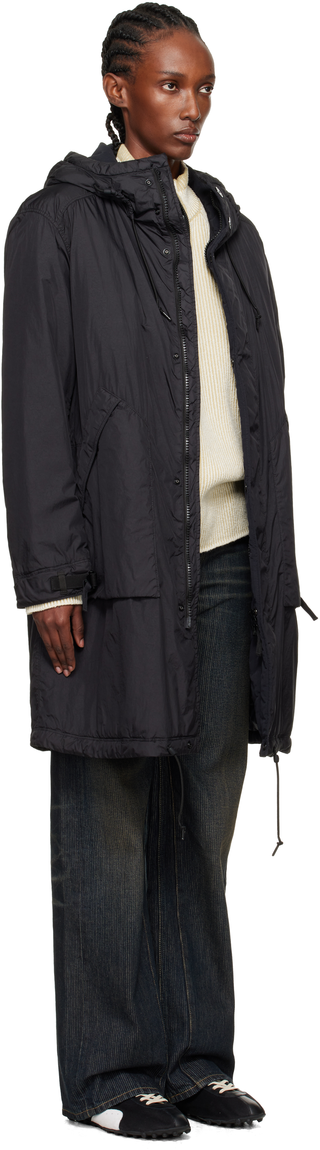 Stone Island Black 7100003 Crinkled Reps Ny Coat In Black