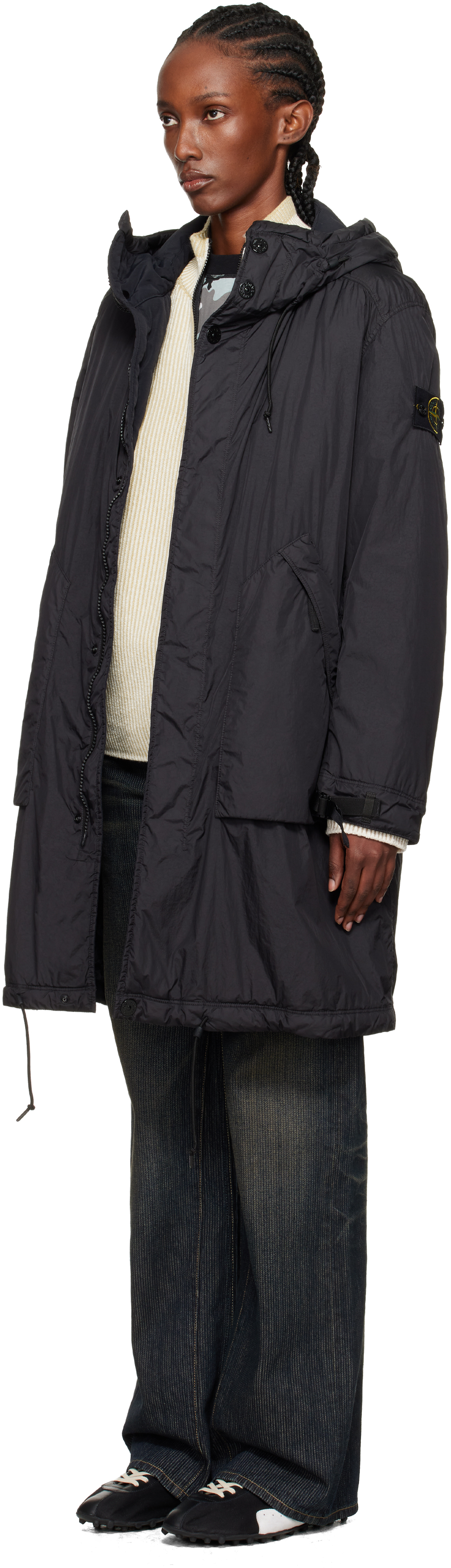 Stone Island Black 7100003 Crinkled Reps Ny Coat In Black