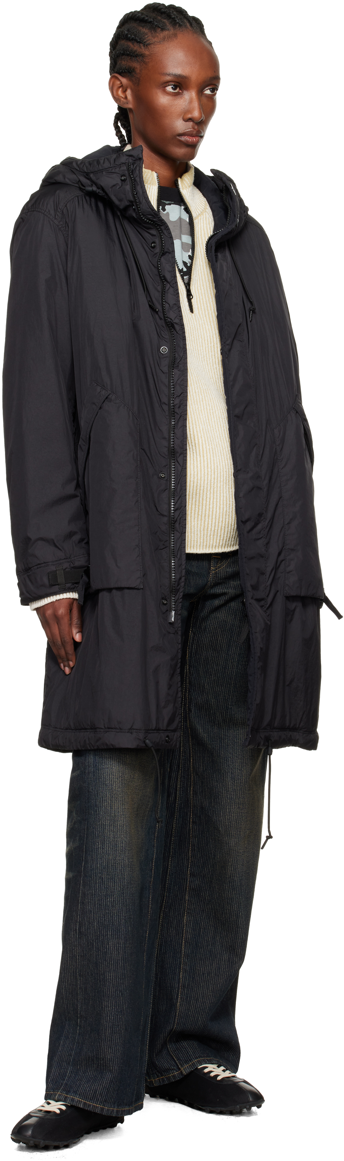 Stone Island Black 7100003 Crinkled Reps Ny Coat In Black