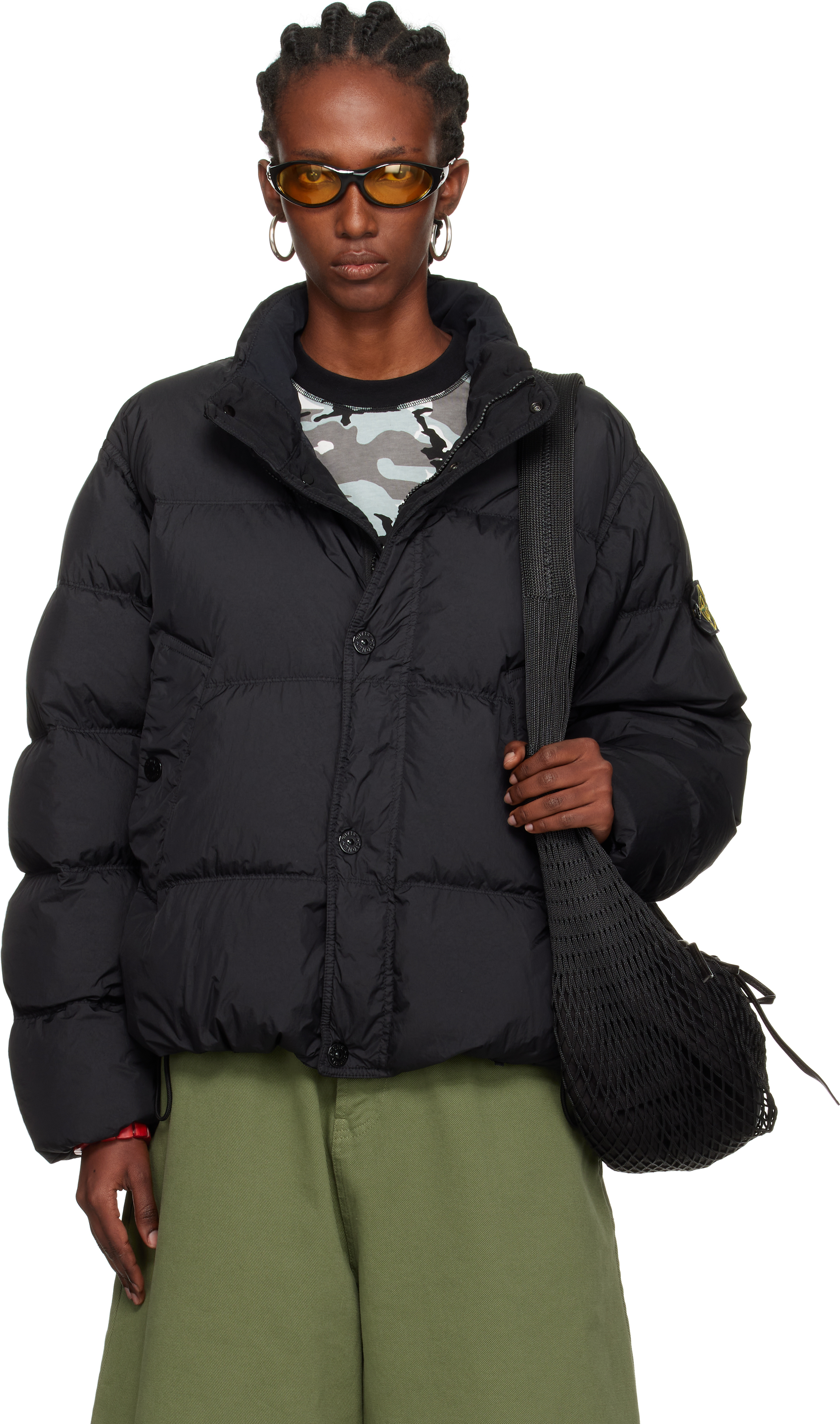 Stone Island Black 4100010 Crinkle Reps Recyled Nylon Down Jacket In Black