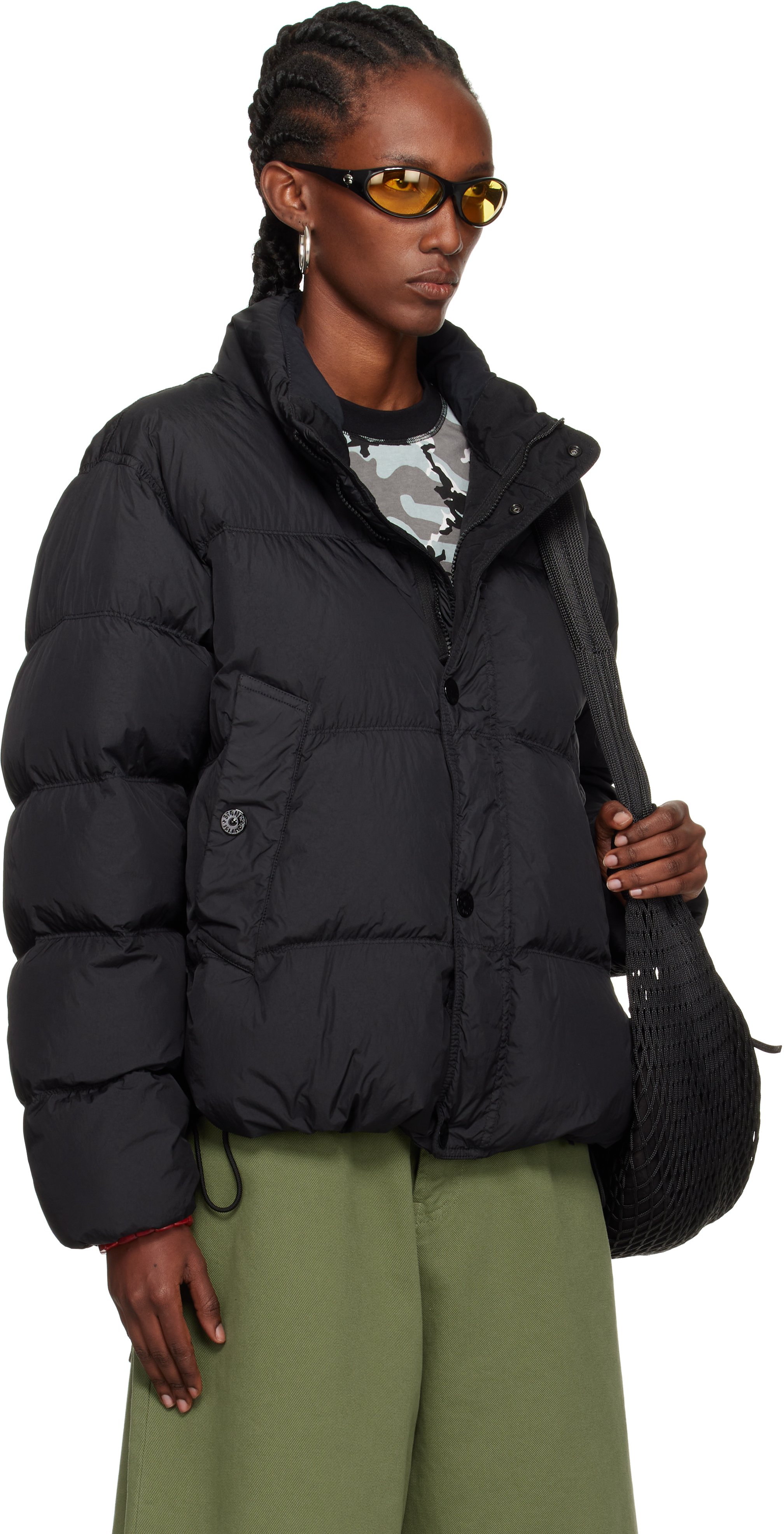 Stone Island Black 4100010 Crinkle Reps Recyled Nylon Down Jacket In Black