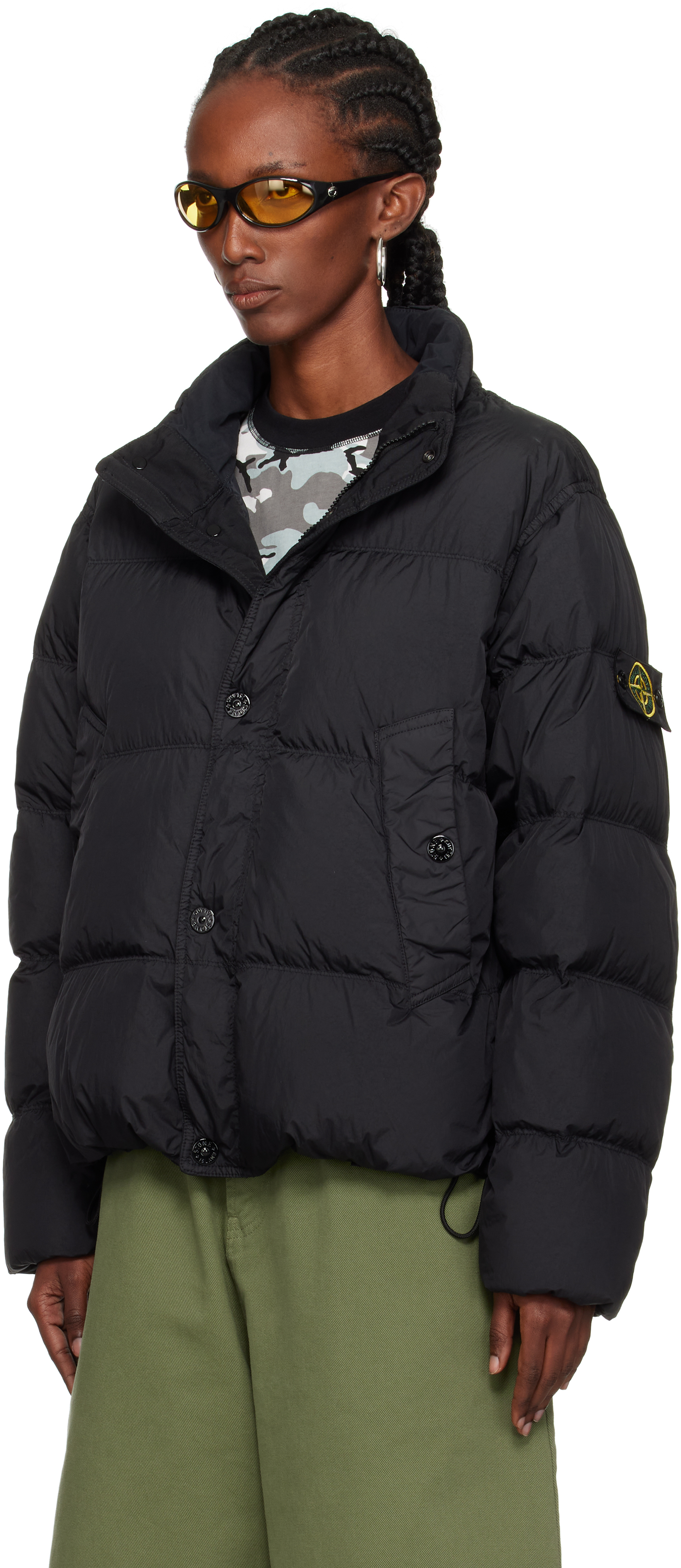 Stone Island Black 4100010 Crinkle Reps Recyled Nylon Down Jacket In Black