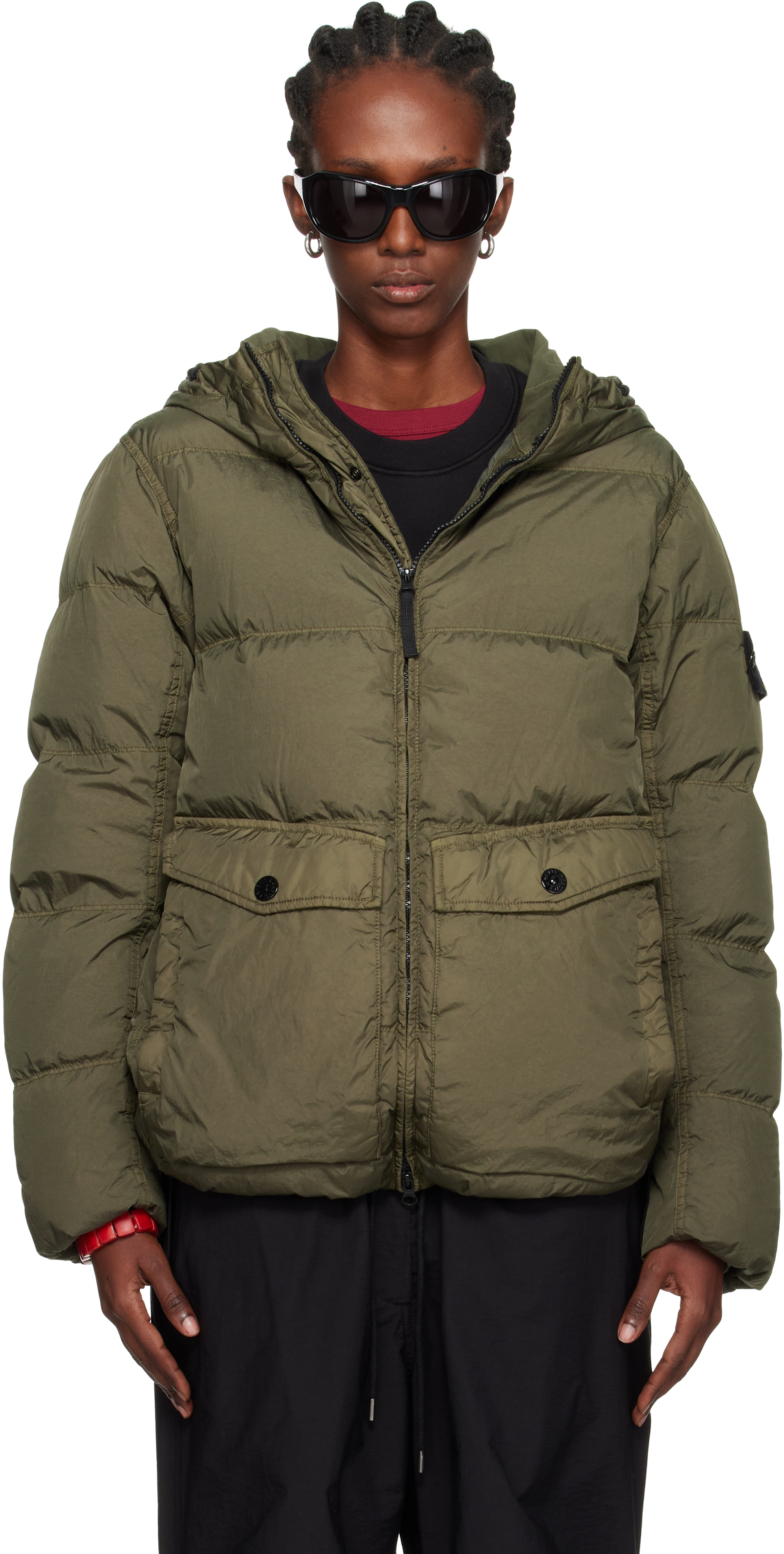 Stone Island Khaki 4100011 Crinkle Reps Recyled Nylon Down Jacket In Black