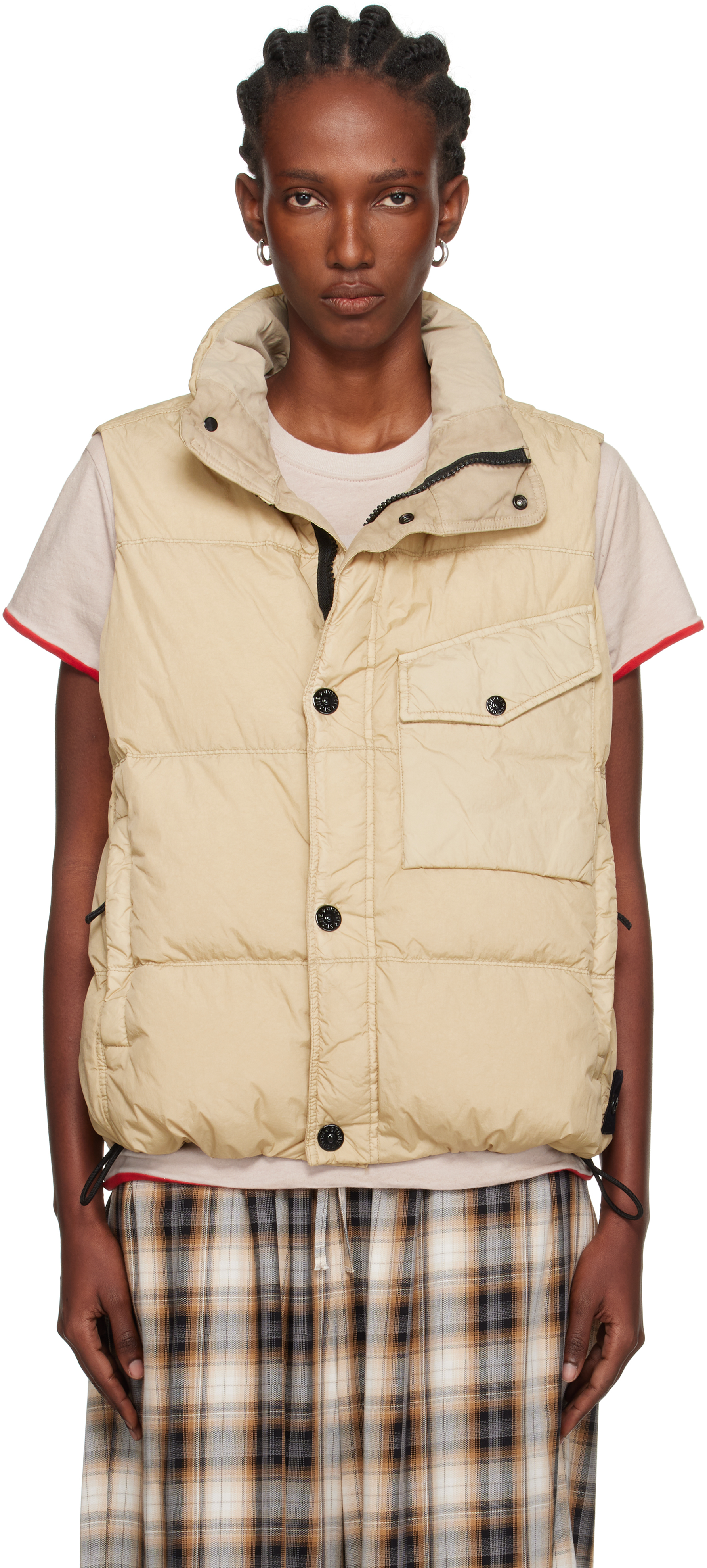 Stone Island: Beige G100003 Crinkle Reps Recycled Nylon Down Vest