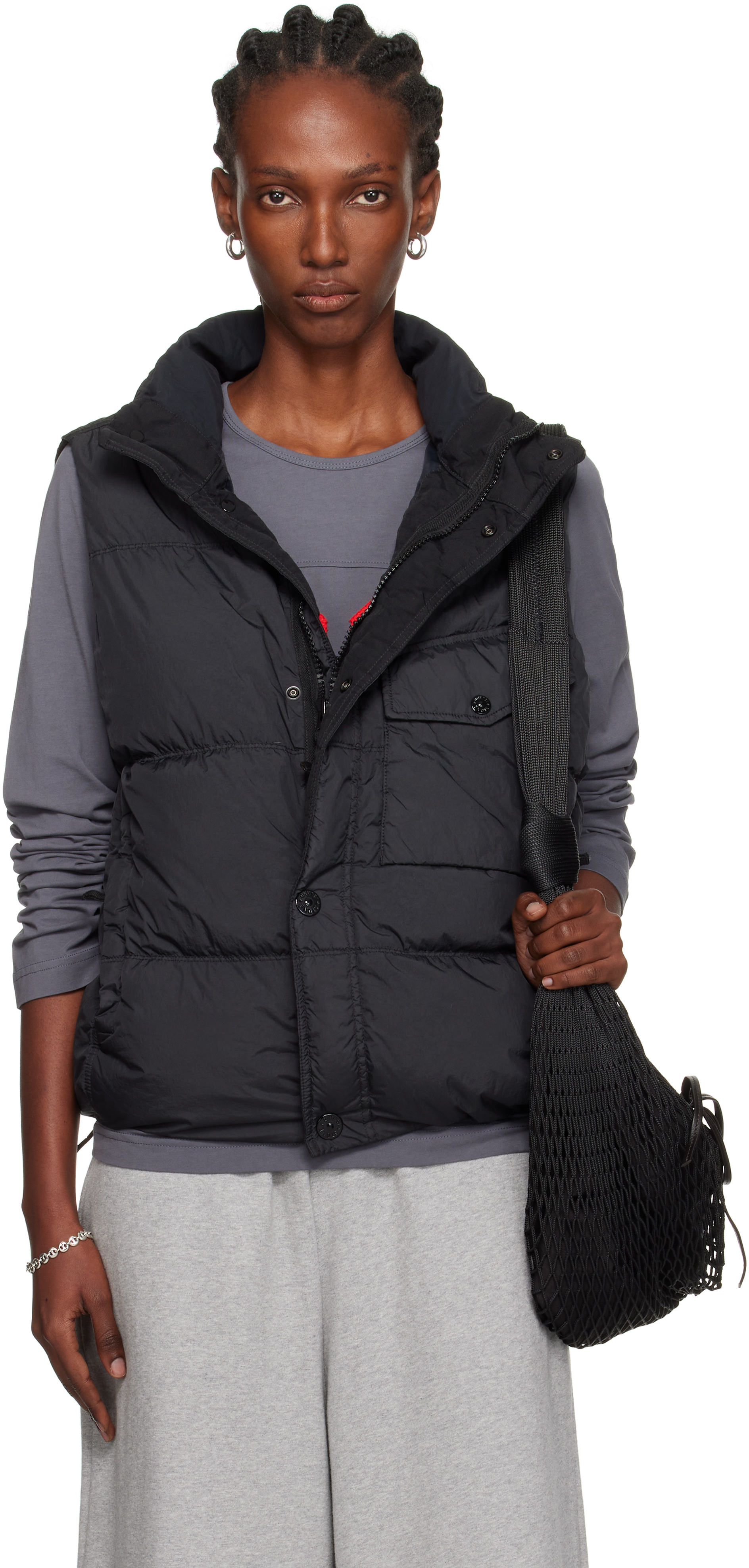 Stone Island Black G100003 Crinkle Reps Recycled Nylon Down Vest In Animal Print