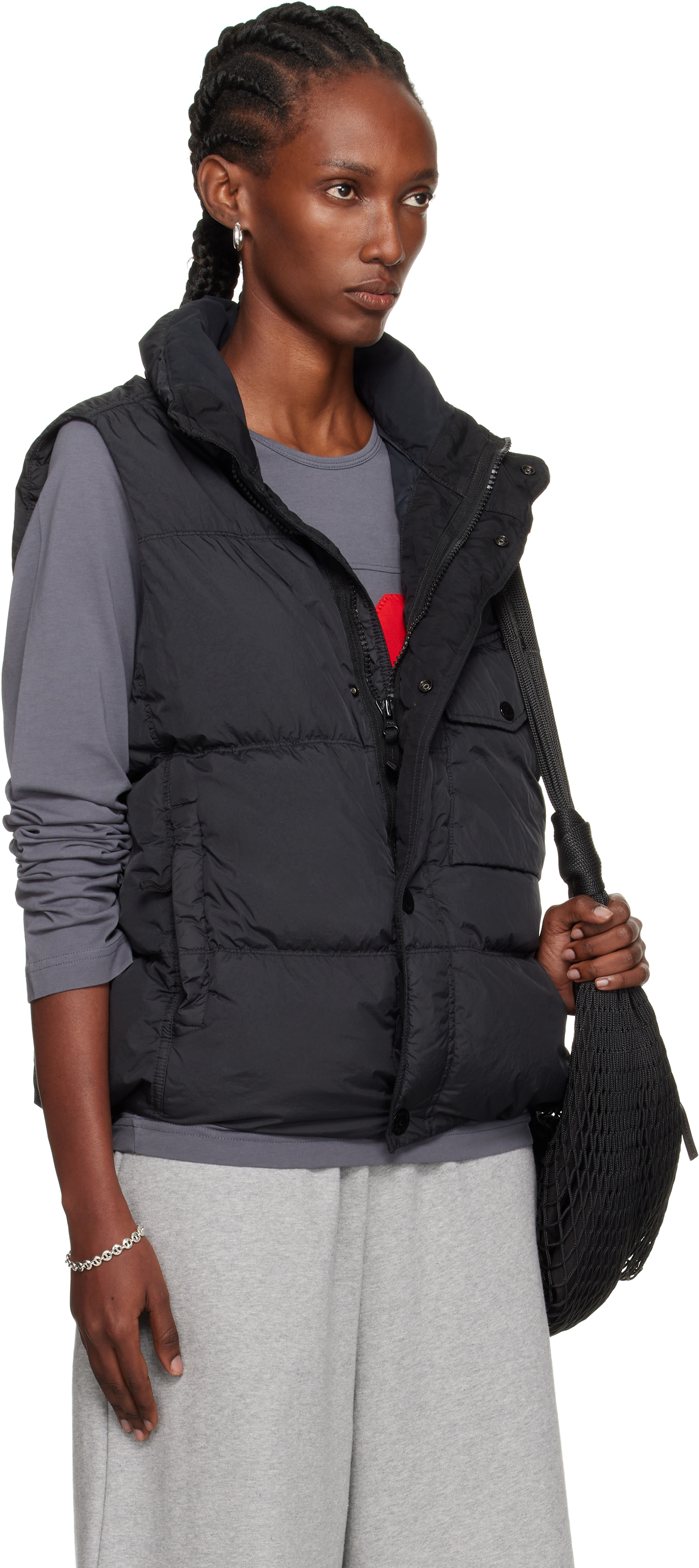Stone Island Black G100003 Crinkle Reps Recycled Nylon Down Vest In Animal Print