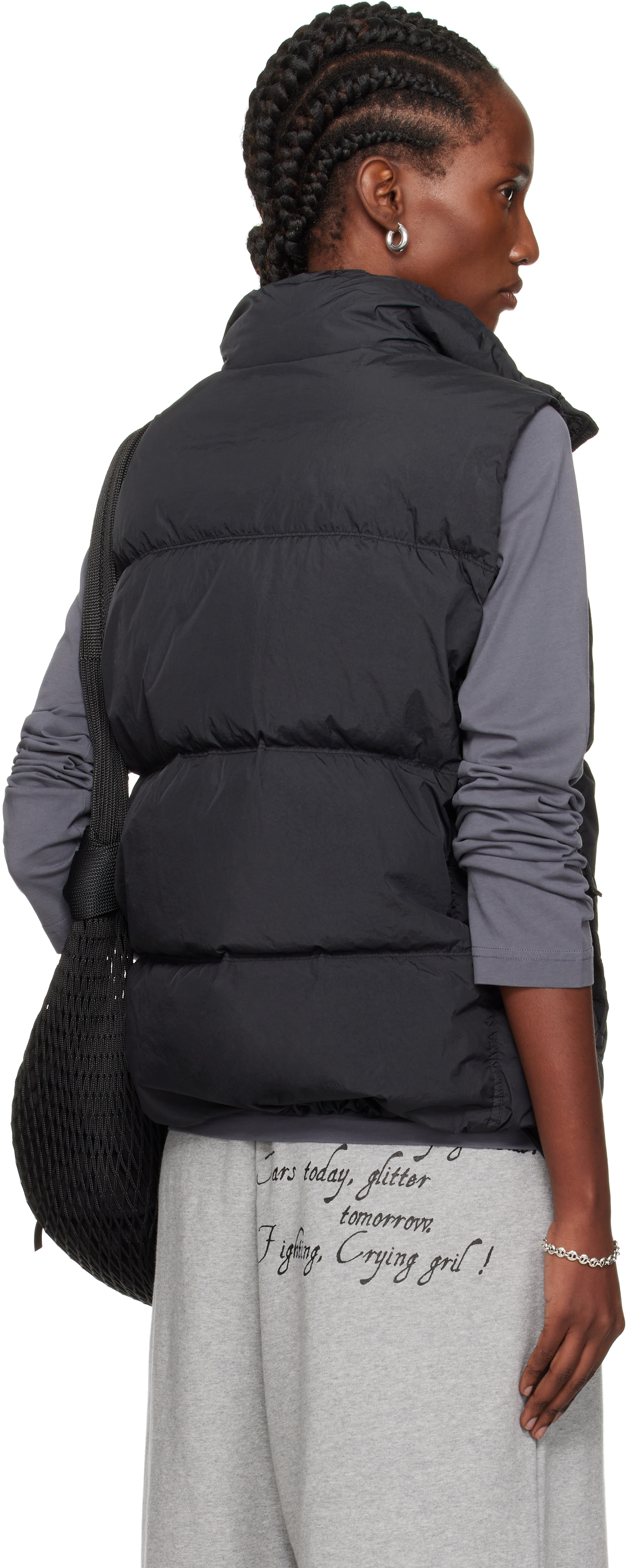 Stone Island Black G100003 Crinkle Reps Recycled Nylon Down Vest In Animal Print