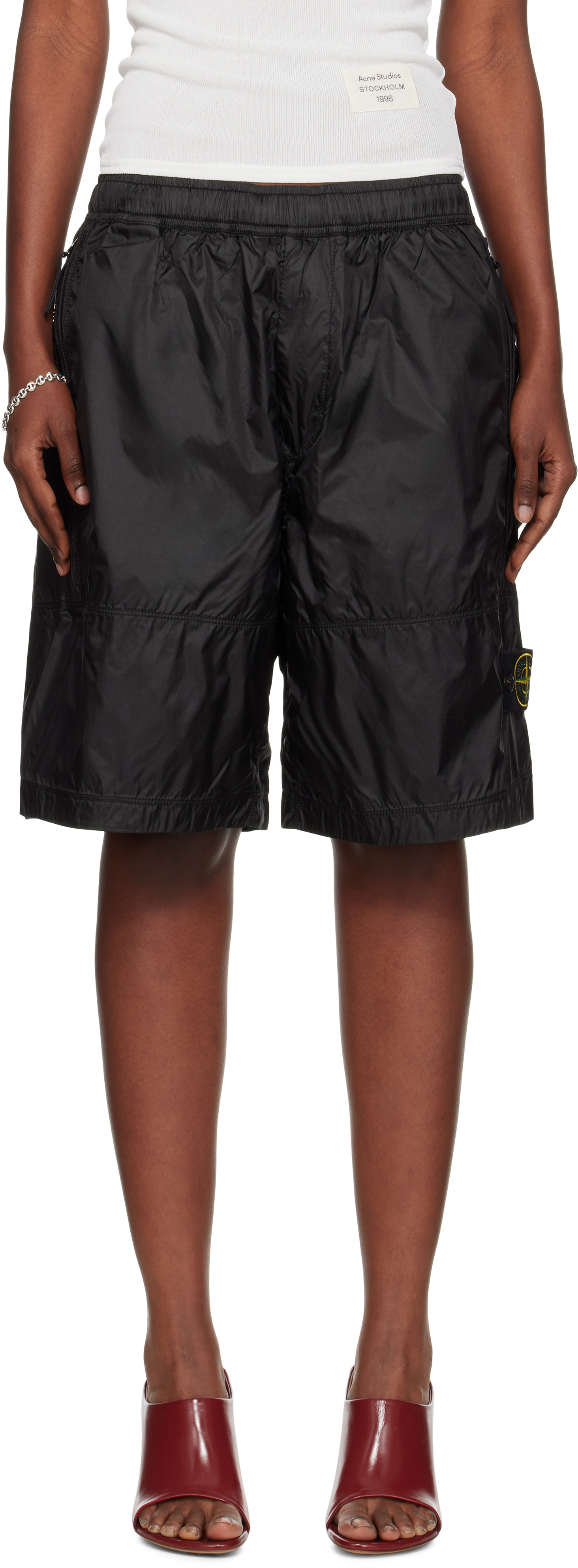 Stone Island Black L100004 Ripstop Light Ht Nylon Shorts In Black