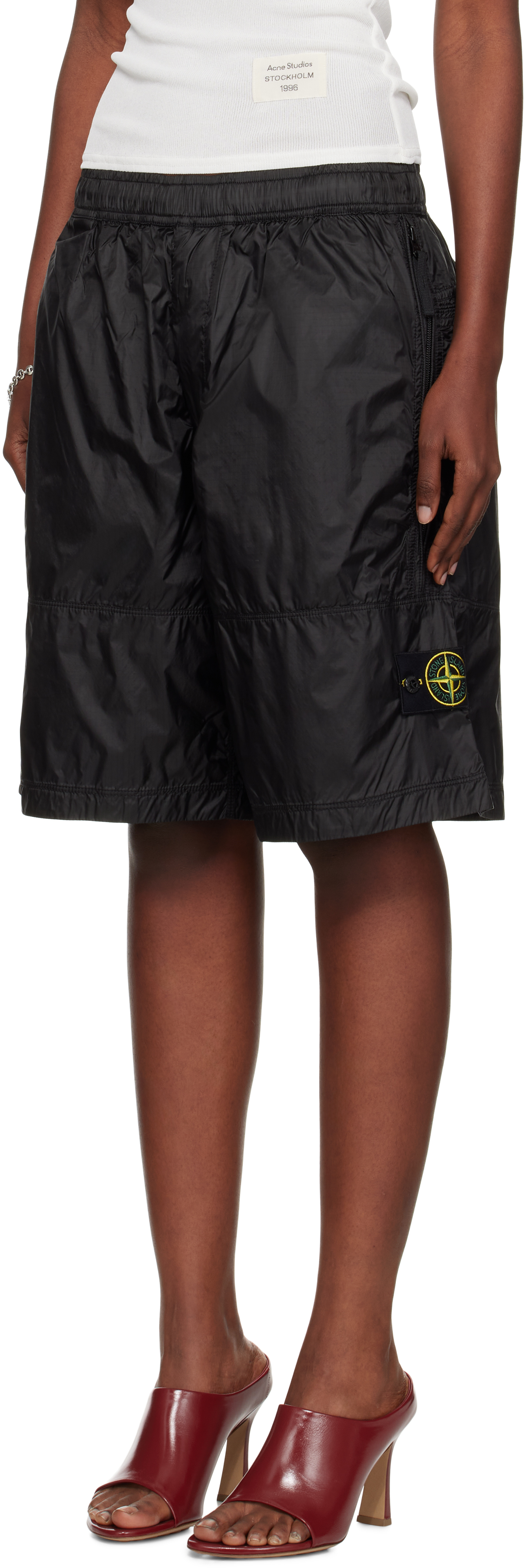 Stone Island Black L100004 Ripstop Light Ht Nylon Shorts In Black