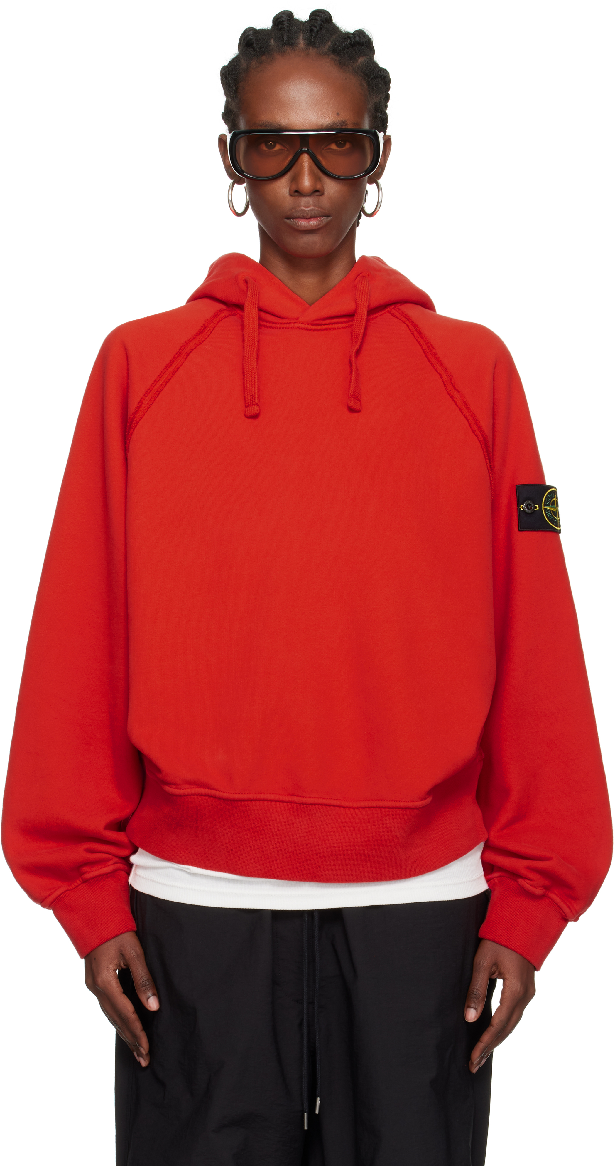Stone Island Red 6100023 Brushed Organic Cotton Fleece Hoodie In Red
