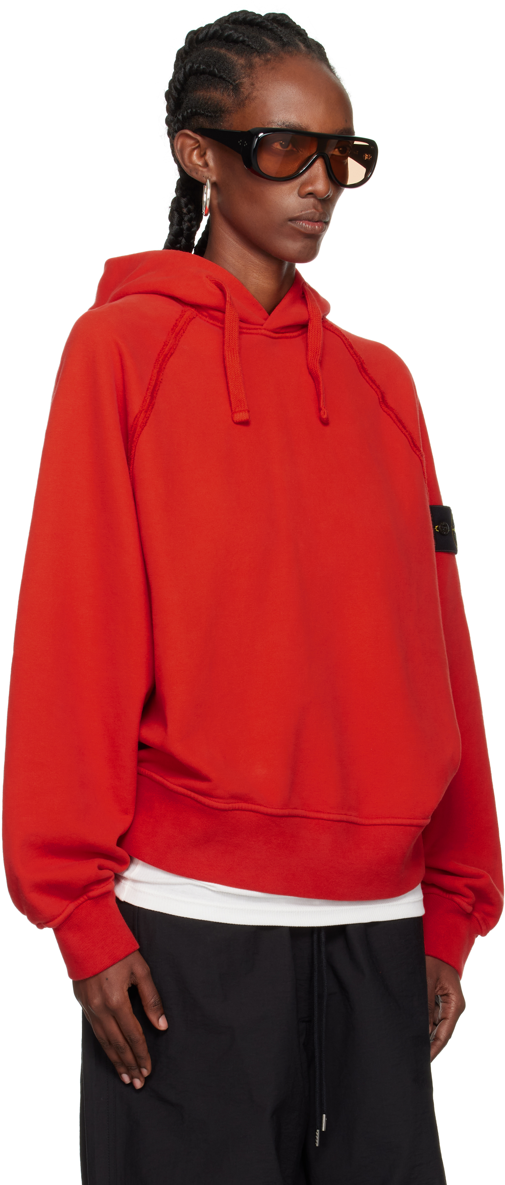 Stone Island Red 6100023 Brushed Organic Cotton Fleece Hoodie In Red