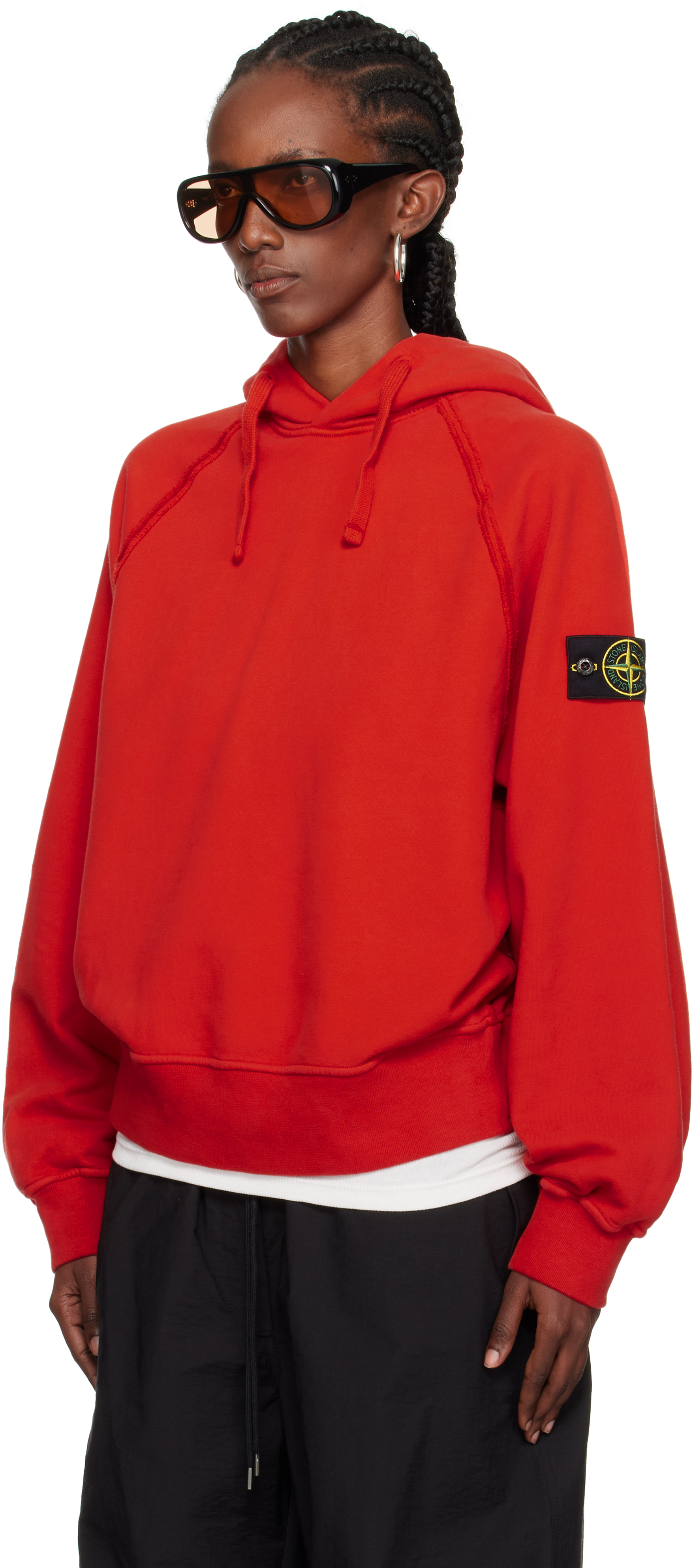 Stone Island Red 6100023 Brushed Organic Cotton Fleece Hoodie In Red