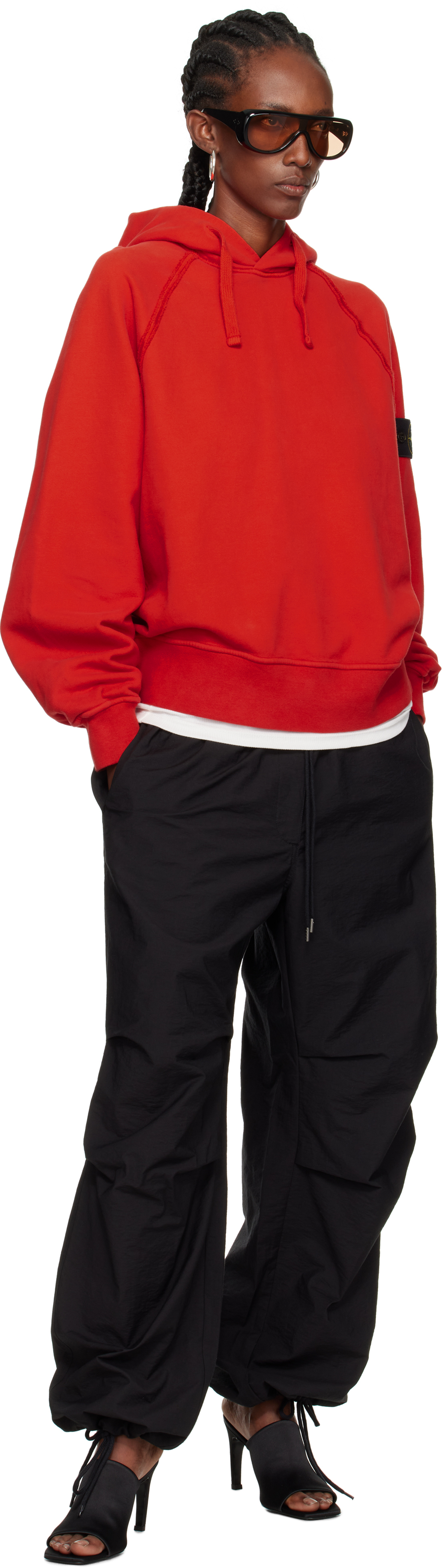 Stone Island Red 6100023 Brushed Organic Cotton Fleece Hoodie In Red