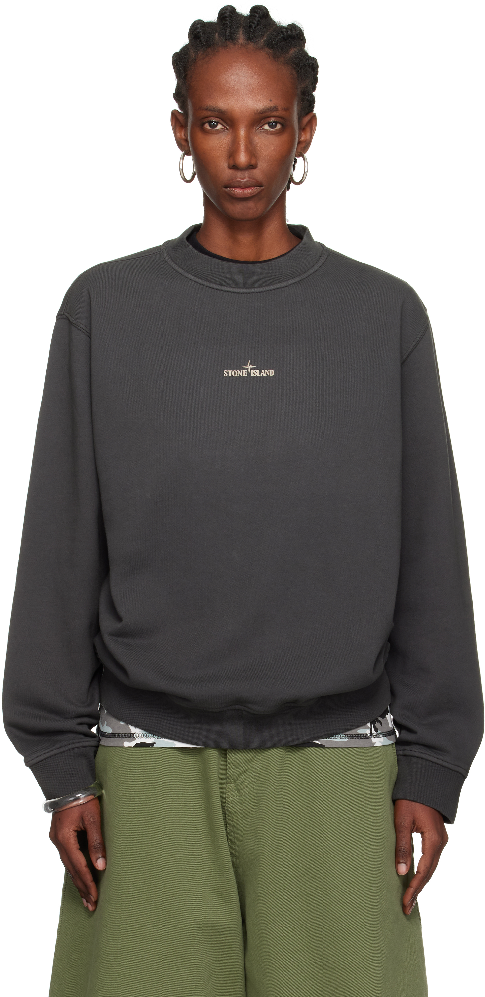 Stone Island: グレー 6100018 コットンフリース スウェット